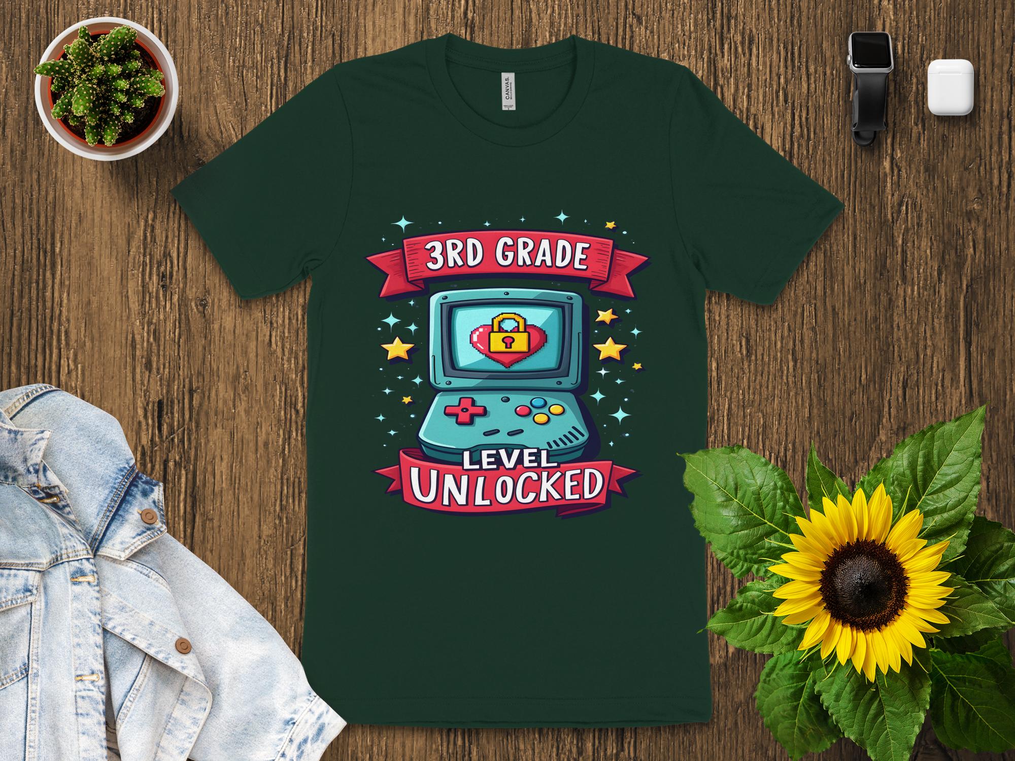 3rd Grade Level Unlocked T - Shirt, Retro Gaming Design, Third Grade Shirt, Back to School Gift, Gamer T - Shirt for Kids, Level Up Shirt - Miramor