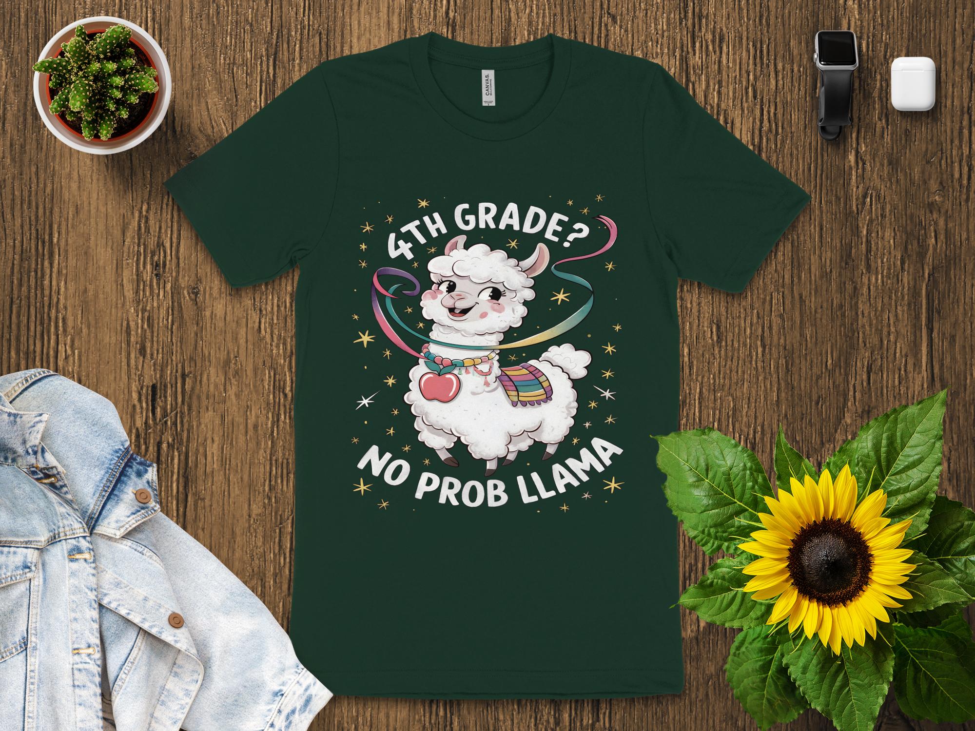 4th Grade No Prob Llama Shirt, Funny Llama Shirt for Kids, Llama Themed Gift, Back to School Shirt, Cute Llama T - Shirt, School Humor Tee - Miramor