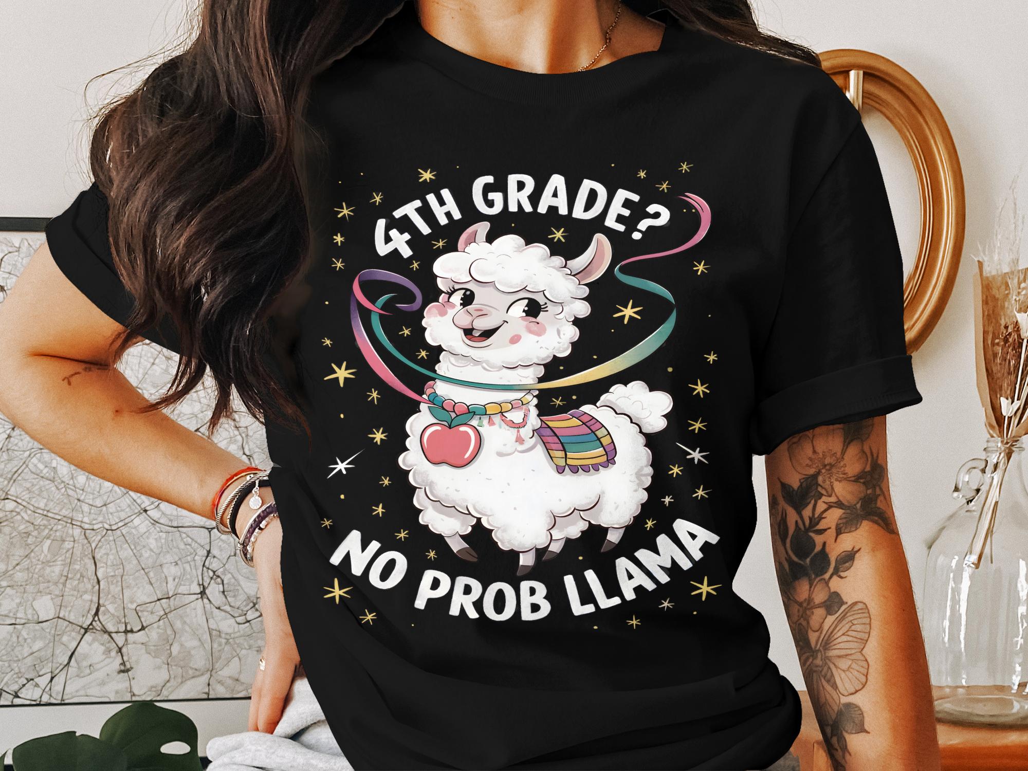 4th Grade No Prob Llama Shirt, Funny Llama Shirt for Kids, Llama Themed Gift, Back to School Shirt, Cute Llama T - Shirt, School Humor Tee - Miramor