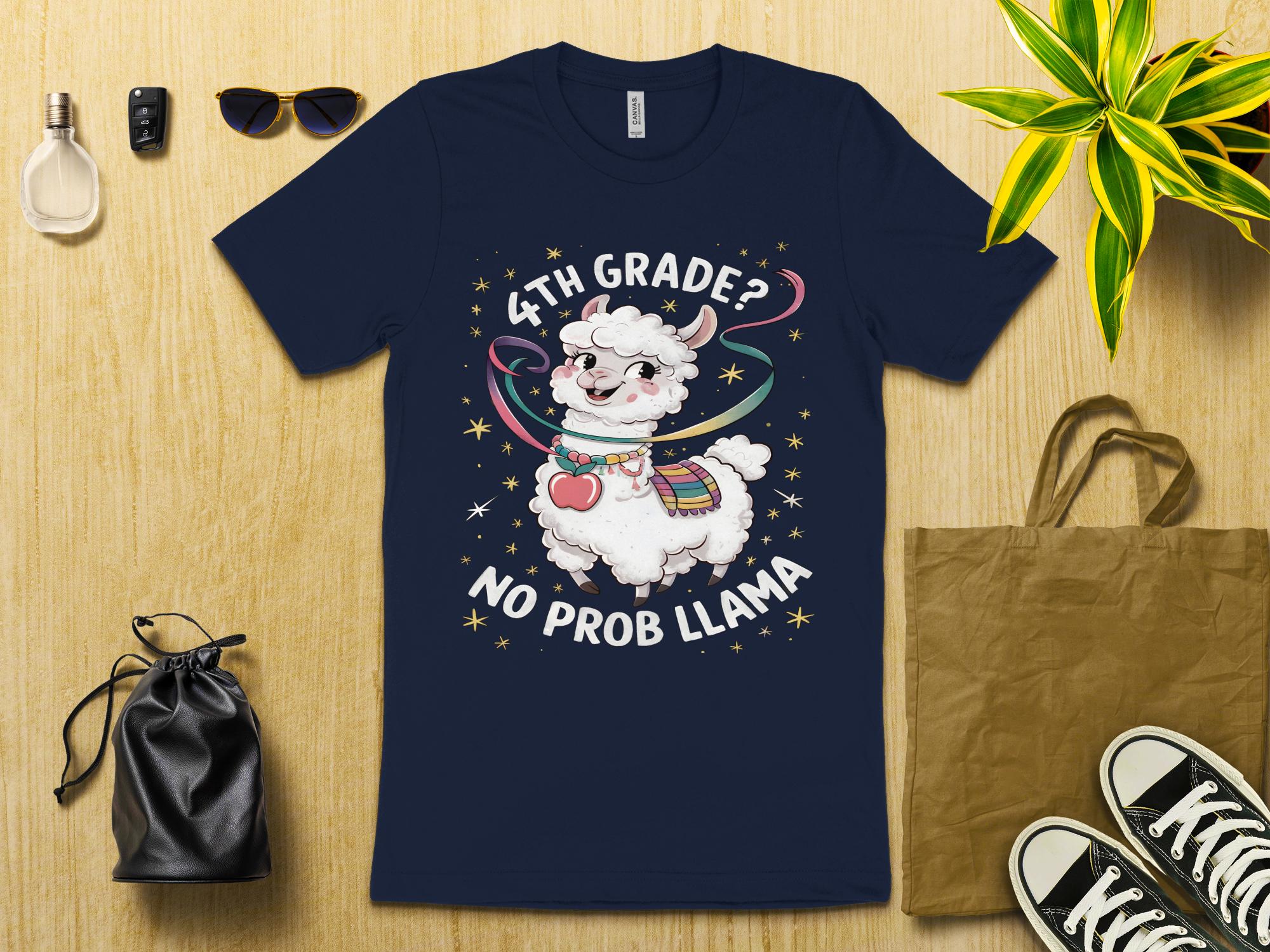 4th Grade No Prob Llama Shirt, Funny Llama Shirt for Kids, Llama Themed Gift, Back to School Shirt, Cute Llama T - Shirt, School Humor Tee - Miramor