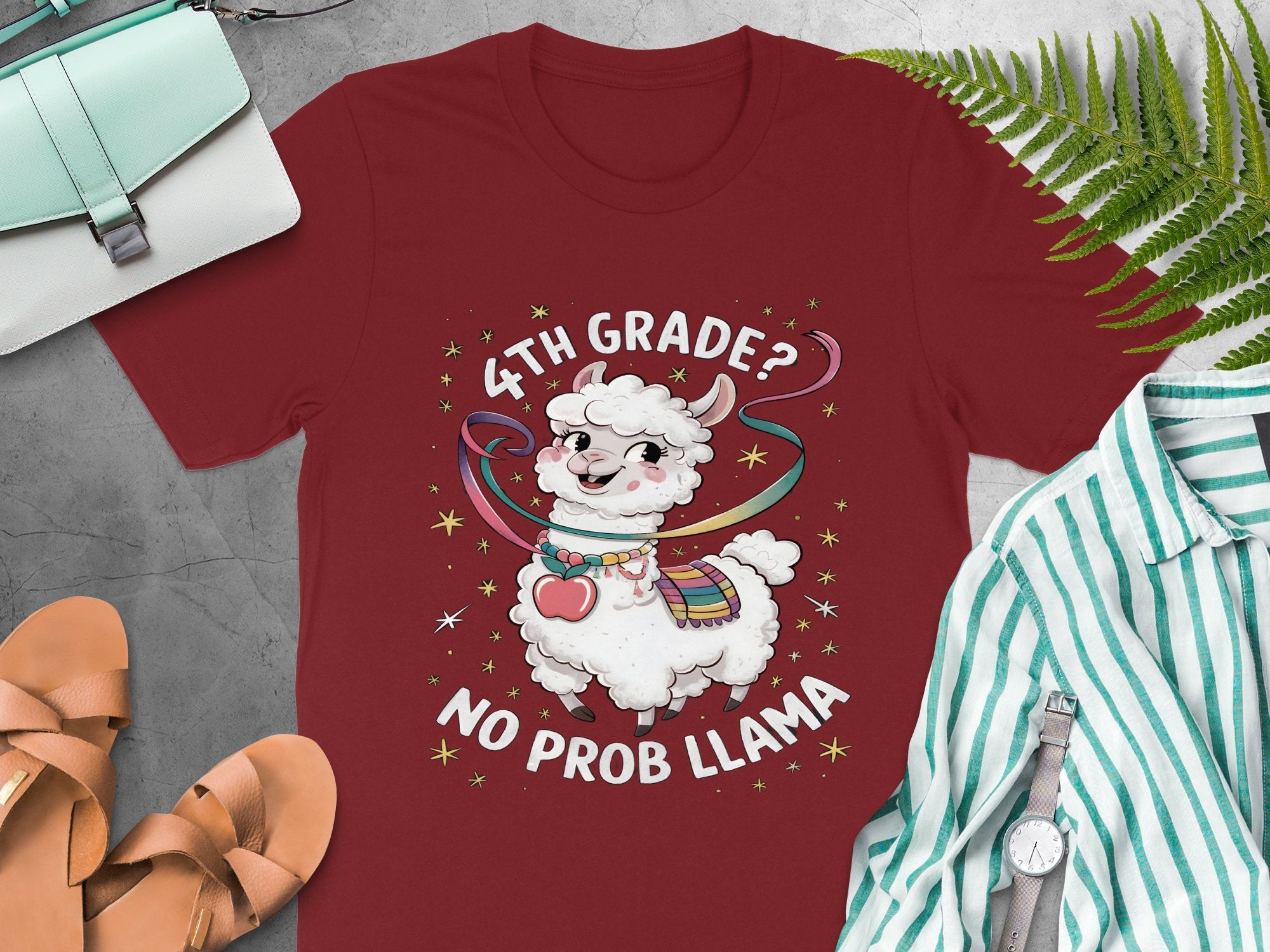 4th Grade No Prob Llama Shirt, Funny Llama Shirt for Kids, Llama Themed Gift, Back to School Shirt, Cute Llama T - Shirt, School Humor Tee - Miramor