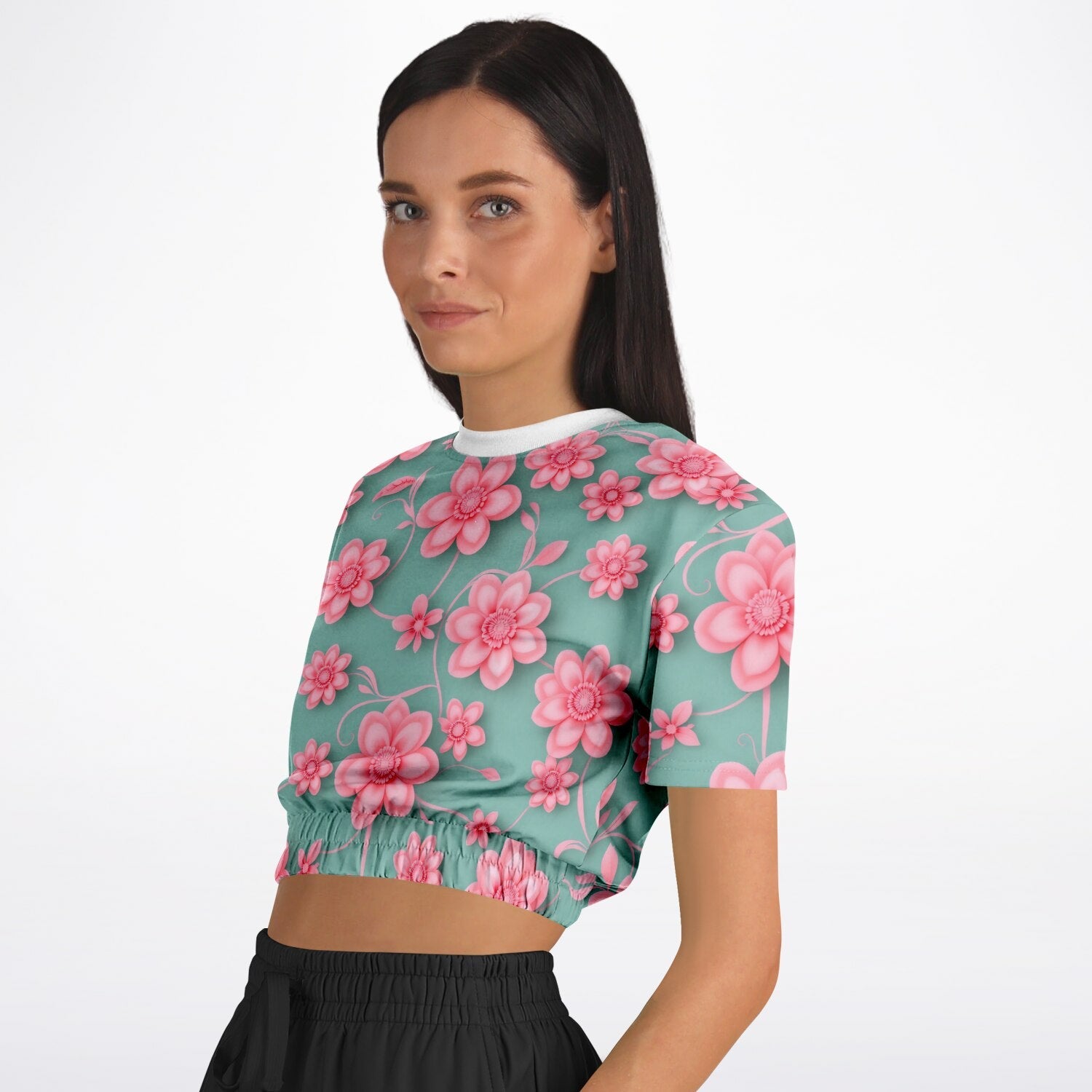 Athletic Cropped Short Sleeve Sweatshirt - AOP - Miramor