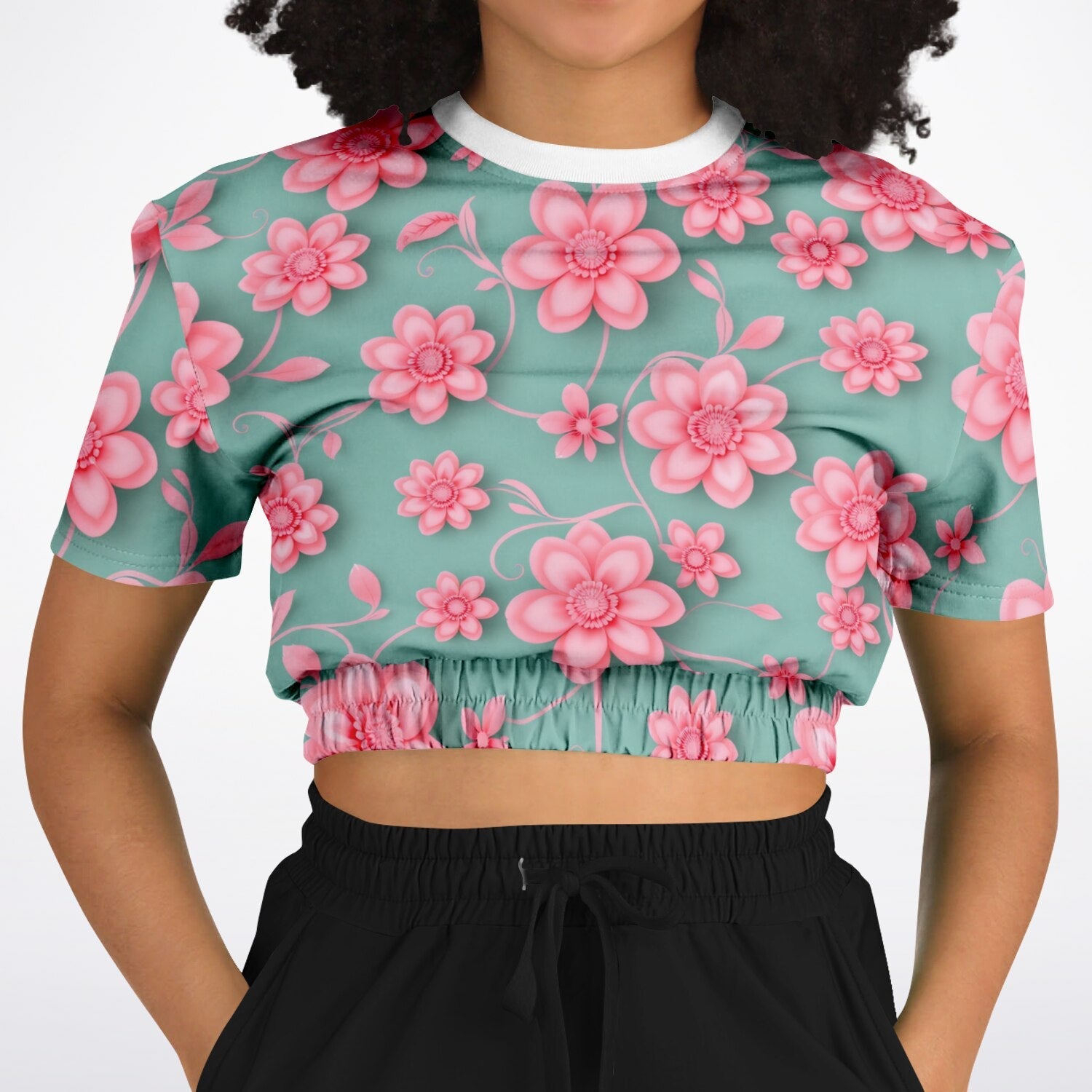 Athletic Cropped Short Sleeve Sweatshirt - AOP - Miramor