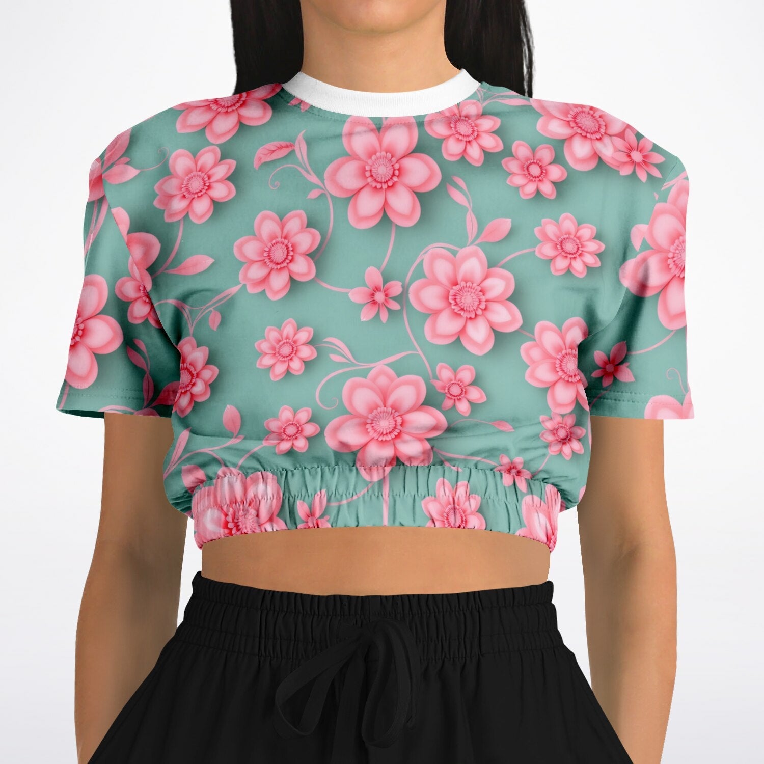 Athletic Cropped Short Sleeve Sweatshirt - AOP - Miramor