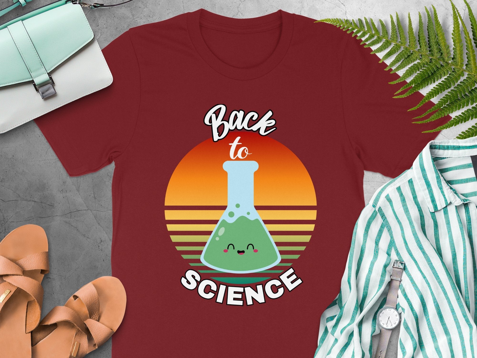 Back to Science T - Shirt, Cute Chemistry Beaker Design, Retro Style Science Shirt for Teachers, Fun Science Lab Clothing, Geek Gift Tee - Miramor