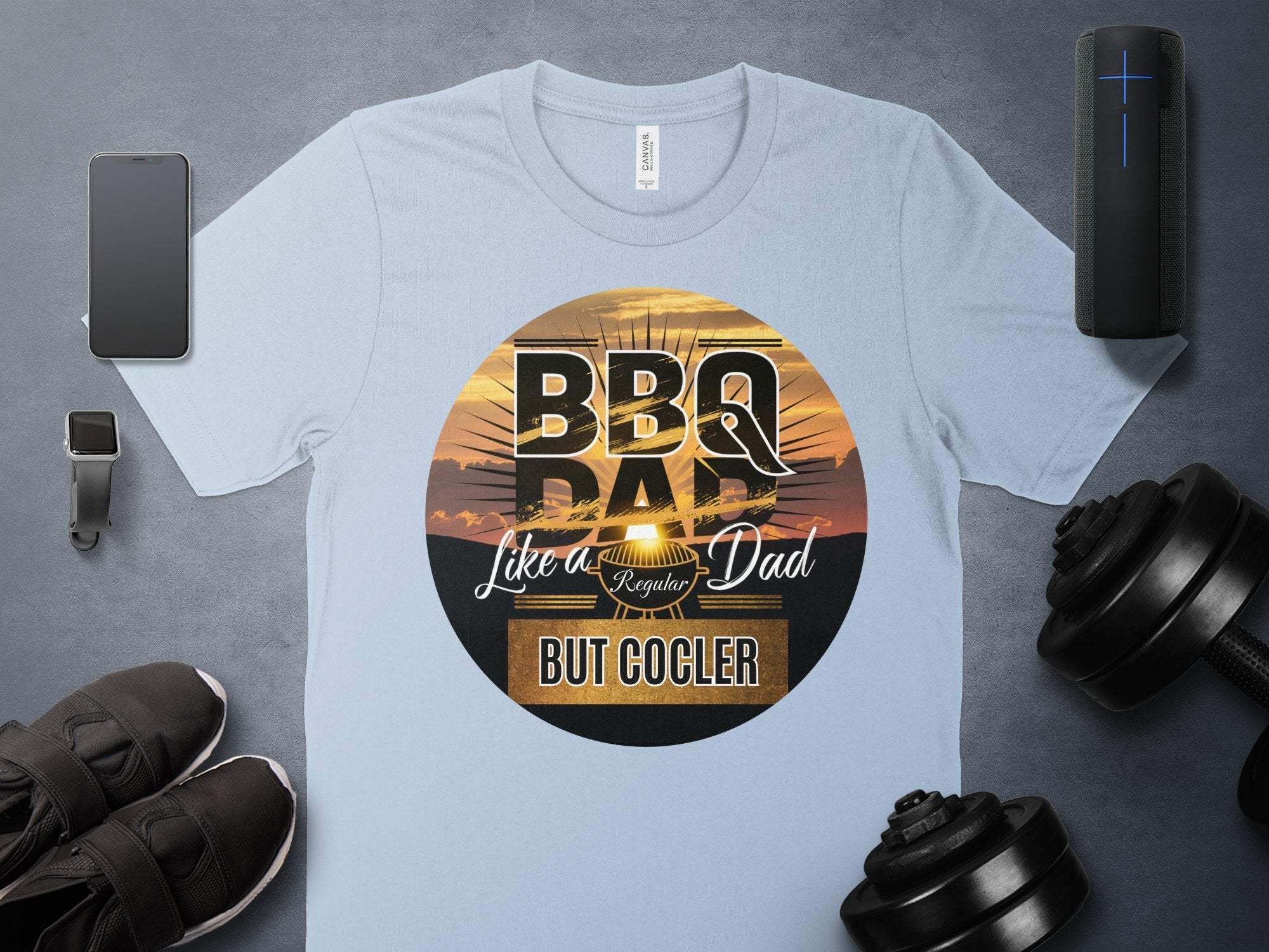 BBQ Dad Like A Regular Dad But Cooler T - Shirt, Funny BBQ Dad Gift Shirt, Father's Day Gift, Cool Dad Tee, Sunset BBQ Design - Miramor