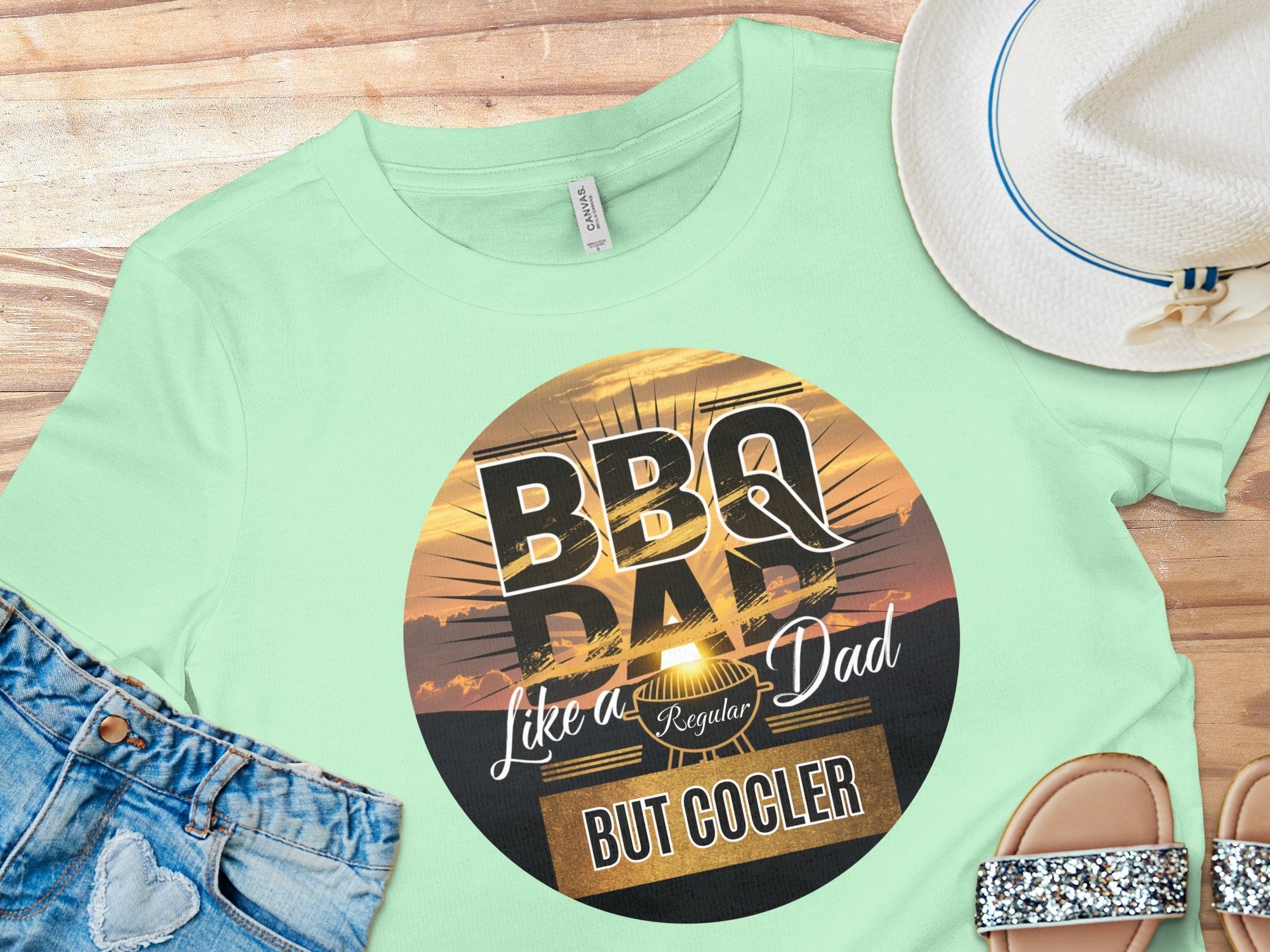 BBQ Dad Like A Regular Dad But Cooler T - Shirt, Funny BBQ Dad Gift Shirt, Father's Day Gift, Cool Dad Tee, Sunset BBQ Design - Miramor