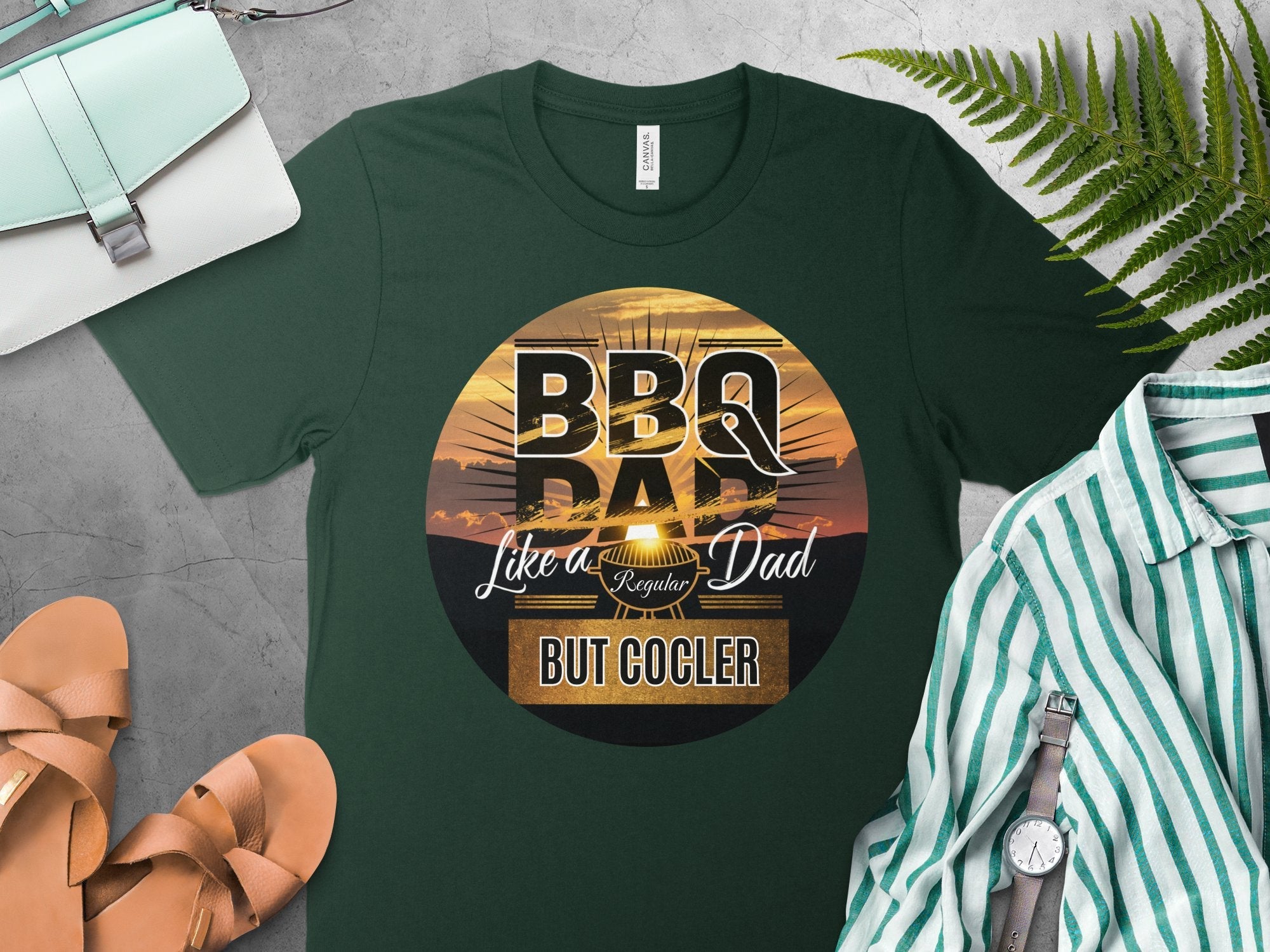 BBQ Dad Like A Regular Dad But Cooler T - Shirt, Funny BBQ Dad Gift Shirt, Father's Day Gift, Cool Dad Tee, Sunset BBQ Design - Miramor