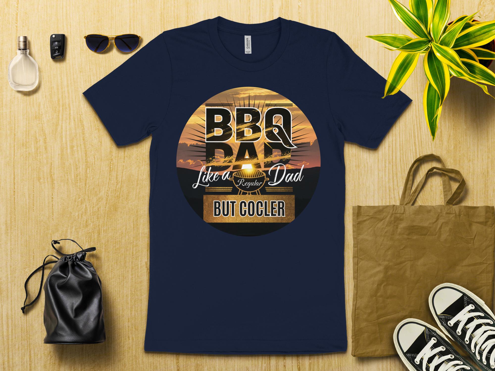 BBQ Dad Like A Regular Dad But Cooler T - Shirt, Funny BBQ Dad Gift Shirt, Father's Day Gift, Cool Dad Tee, Sunset BBQ Design - Miramor