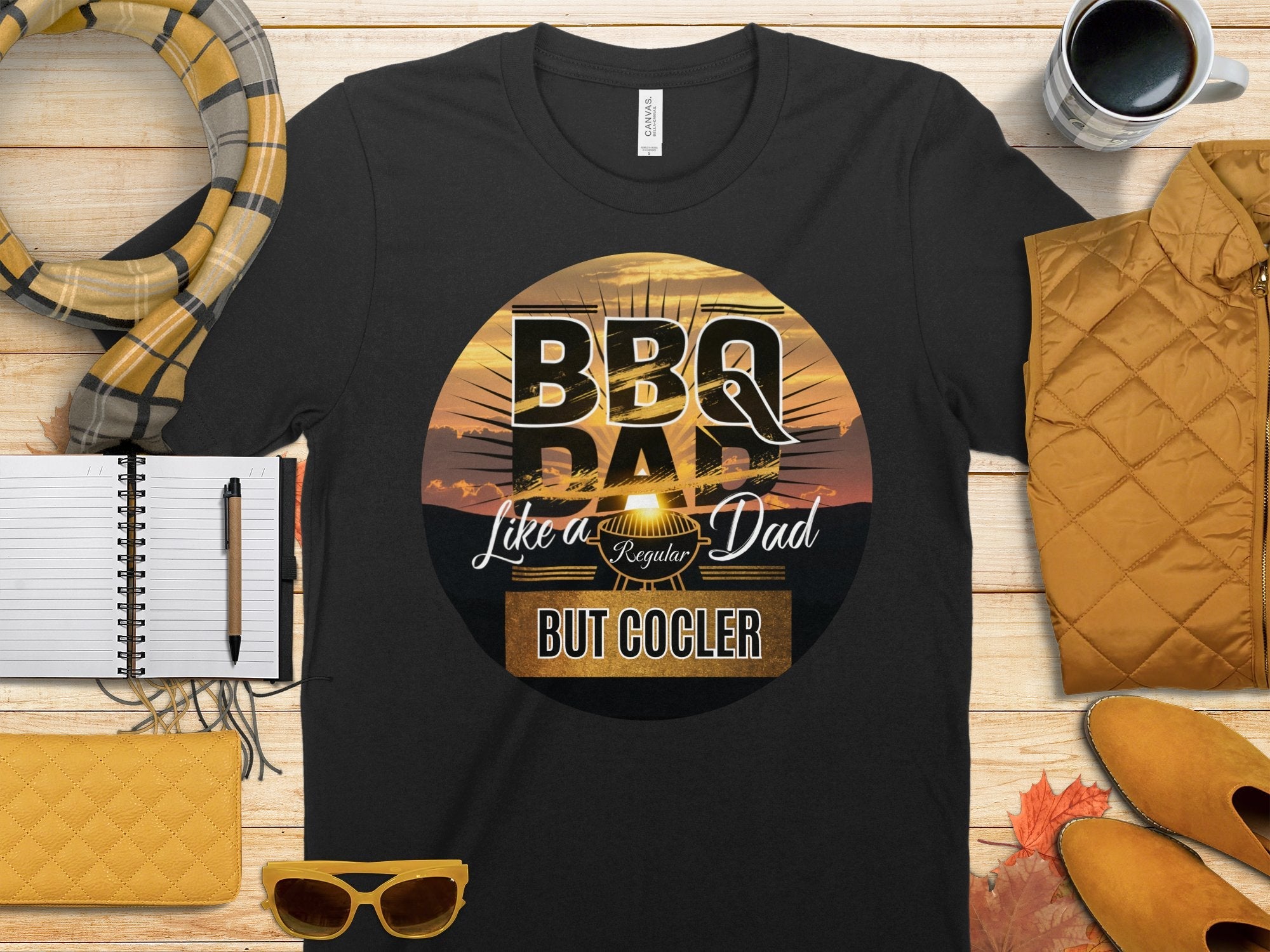 BBQ Dad Like A Regular Dad But Cooler T - Shirt, Funny BBQ Dad Gift Shirt, Father's Day Gift, Cool Dad Tee, Sunset BBQ Design - Miramor