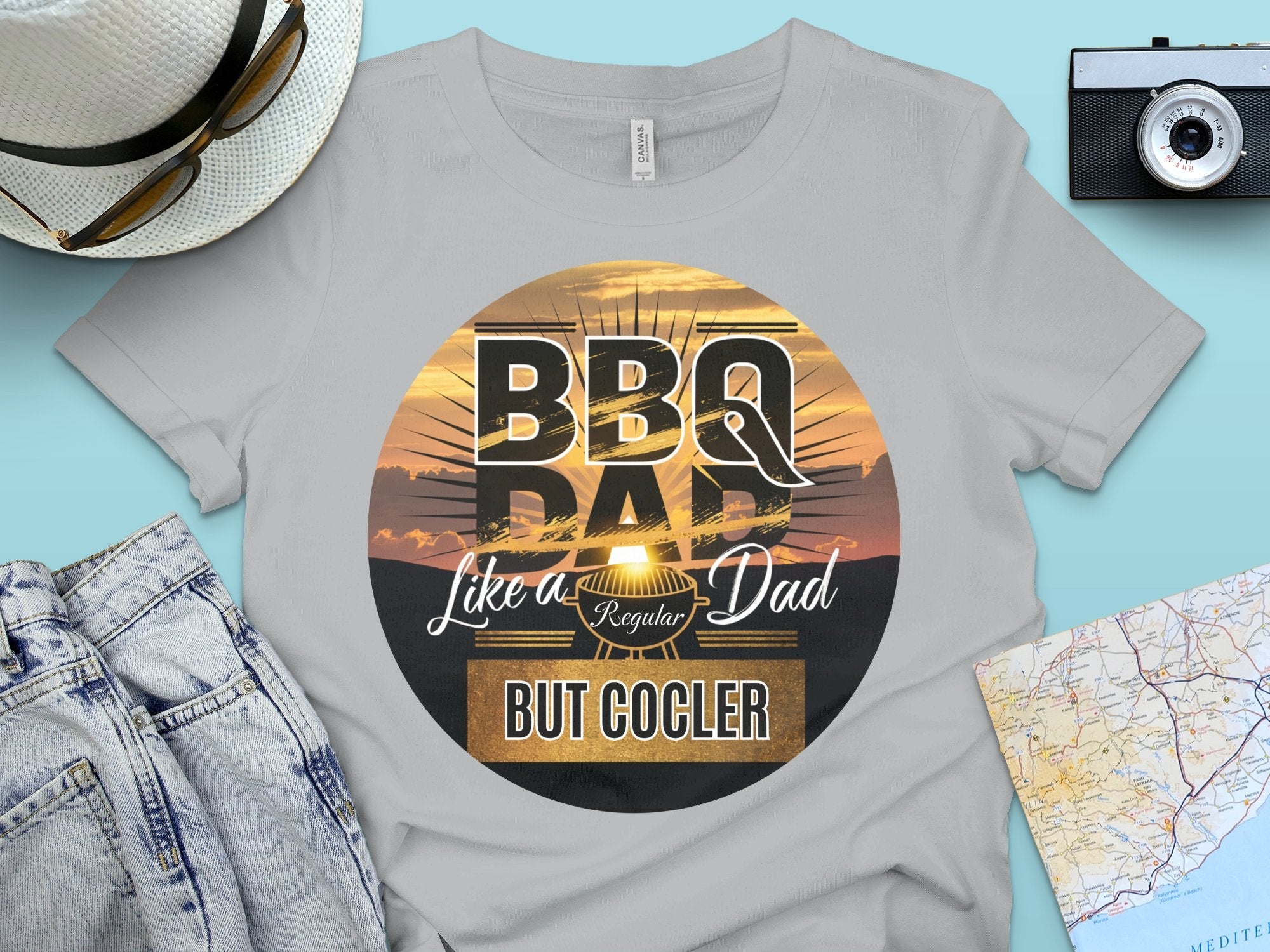 BBQ Dad Like A Regular Dad But Cooler T - Shirt, Funny BBQ Dad Gift Shirt, Father's Day Gift, Cool Dad Tee, Sunset BBQ Design - Miramor