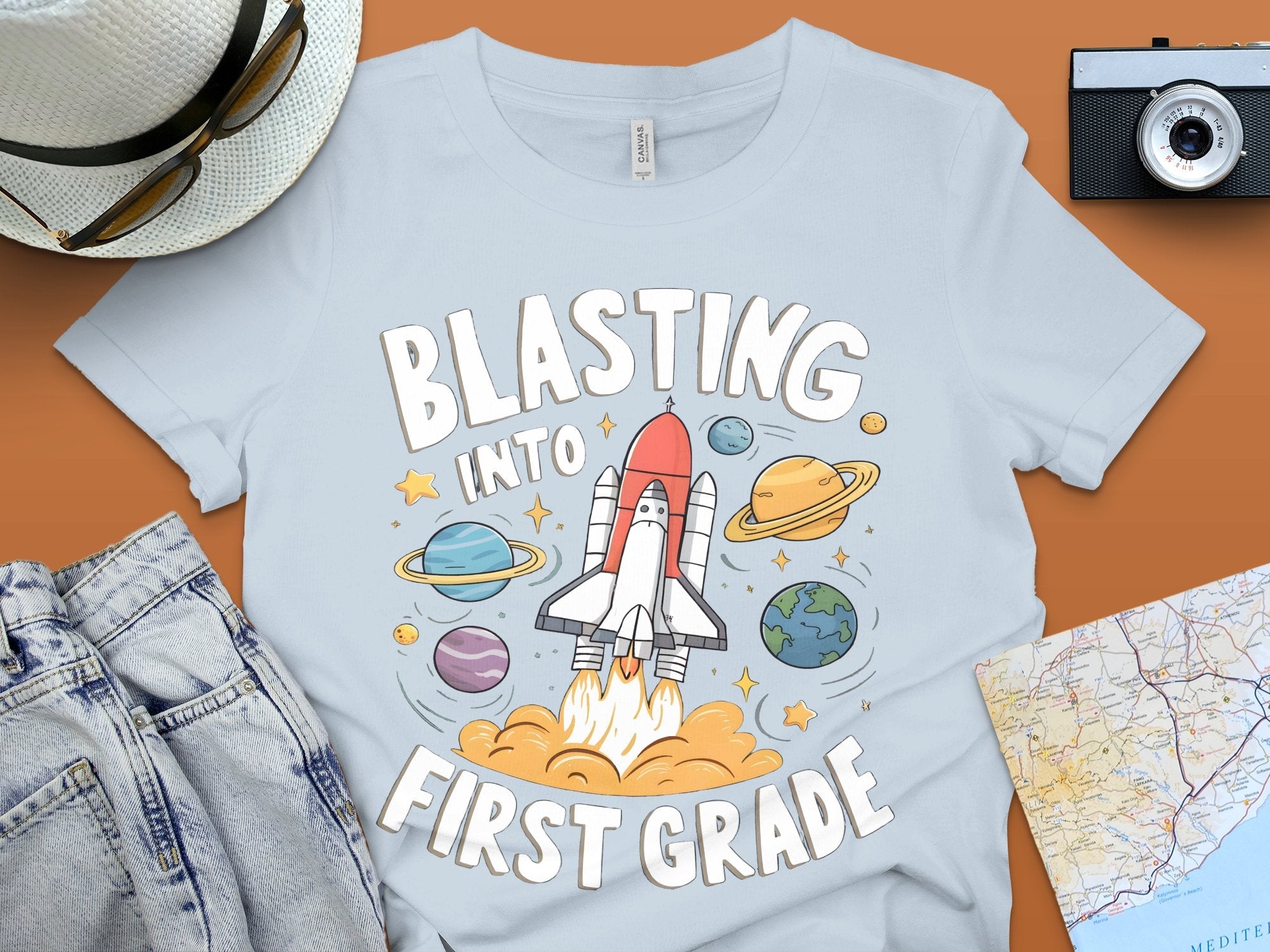 Blasting Into First Grade T - Shirt, Cute Space Rocket Kids Shirt, Back To School T - Shirt, 1st Grade Shirt, Teacher Approved Design - Miramor