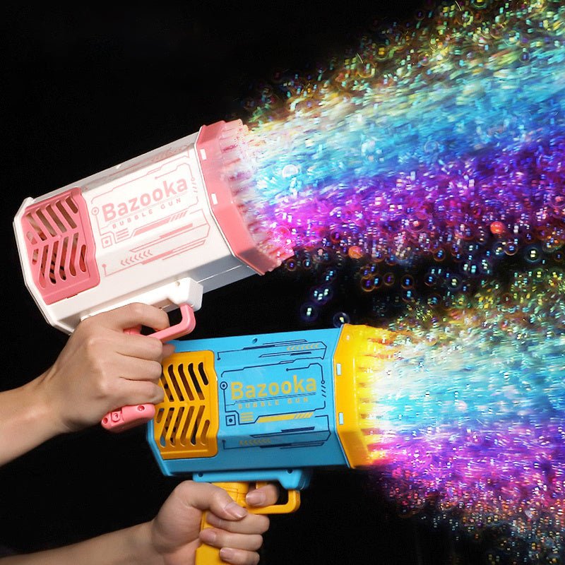 Bubble Gun Rocket 69 Holes Soap Bubbles Machine Gun Shape Automatic Blower With Light Toys For Kids Pomperos - Miramor