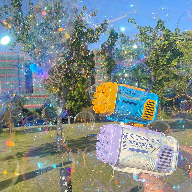 Bubble Gun Rocket 69 Holes Soap Bubbles Machine Gun Shape Automatic Blower With Light Toys For Kids Pomperos - Miramor