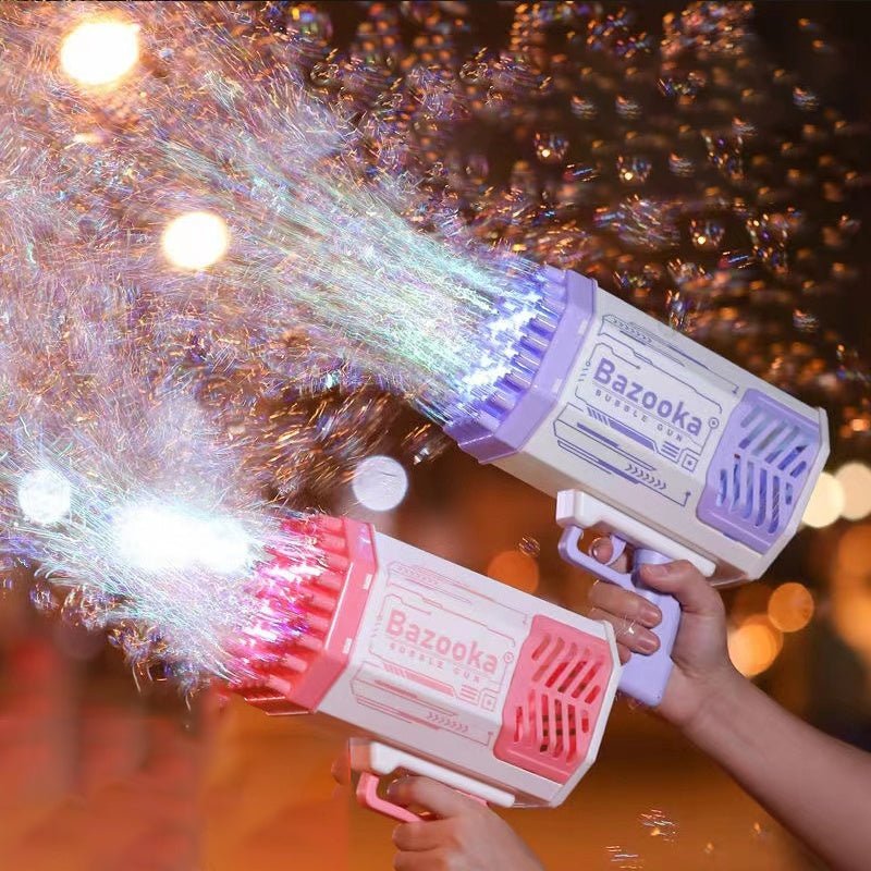 Bubble Gun Rocket 69 Holes Soap Bubbles Machine Gun Shape Automatic Blower With Light Toys For Kids Pomperos - Miramor