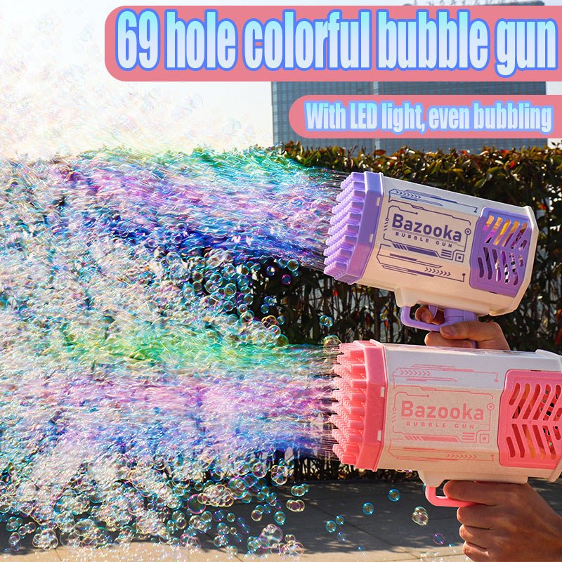 Bubble Gun Rocket 69 Holes Soap Bubbles Machine Gun Shape Automatic Blower With Light Toys For Kids Pomperos - Miramor