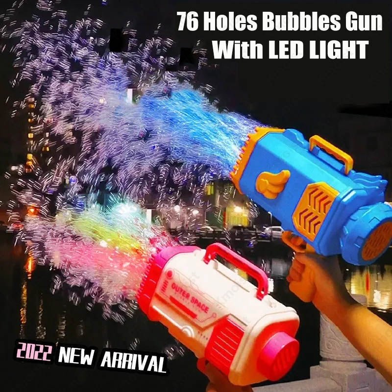 Bubble Gun Rocket 69 Holes Soap Bubbles Machine Gun Shape Automatic Blower With Light Toys For Kids Pomperos - Miramor