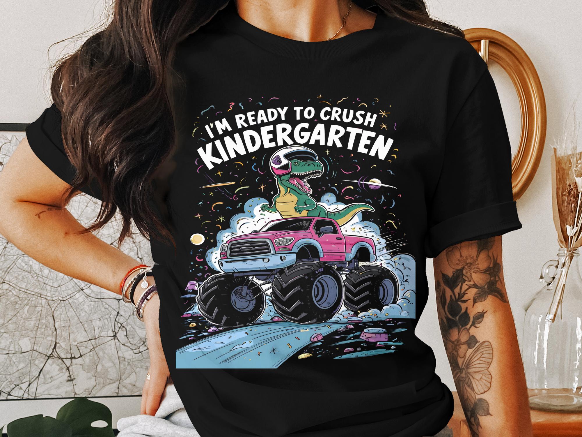 Dinosaur Truck Kindergarten Shirt, I'm Ready to Crush Kindergarten Tee, Back to School T - Rex Shirt, Kids School Dino T - Shirt - Miramor