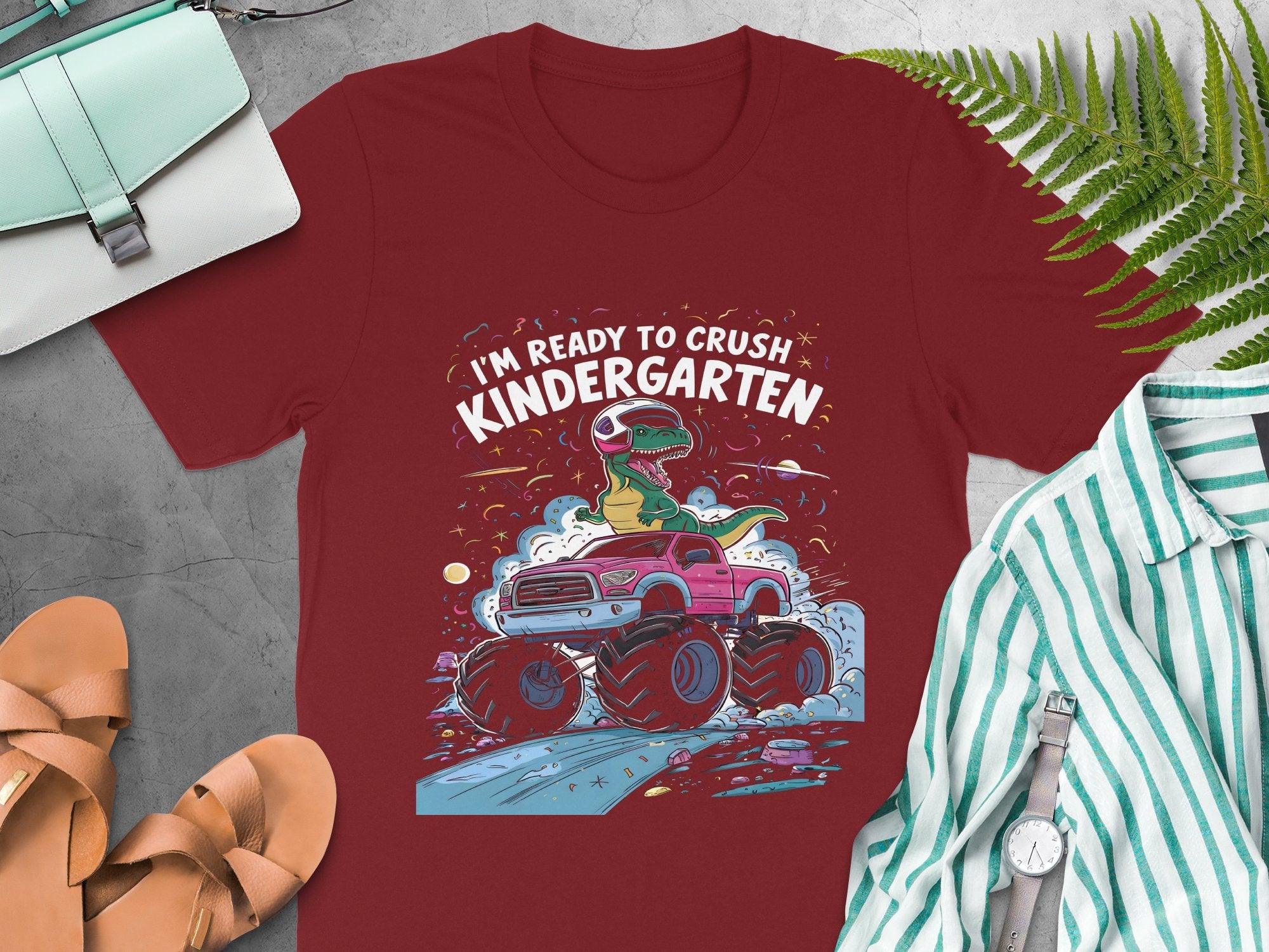 Dinosaur Truck Kindergarten Shirt, I'm Ready to Crush Kindergarten Tee, Back to School T - Rex Shirt, Kids School Dino T - Shirt - Miramor