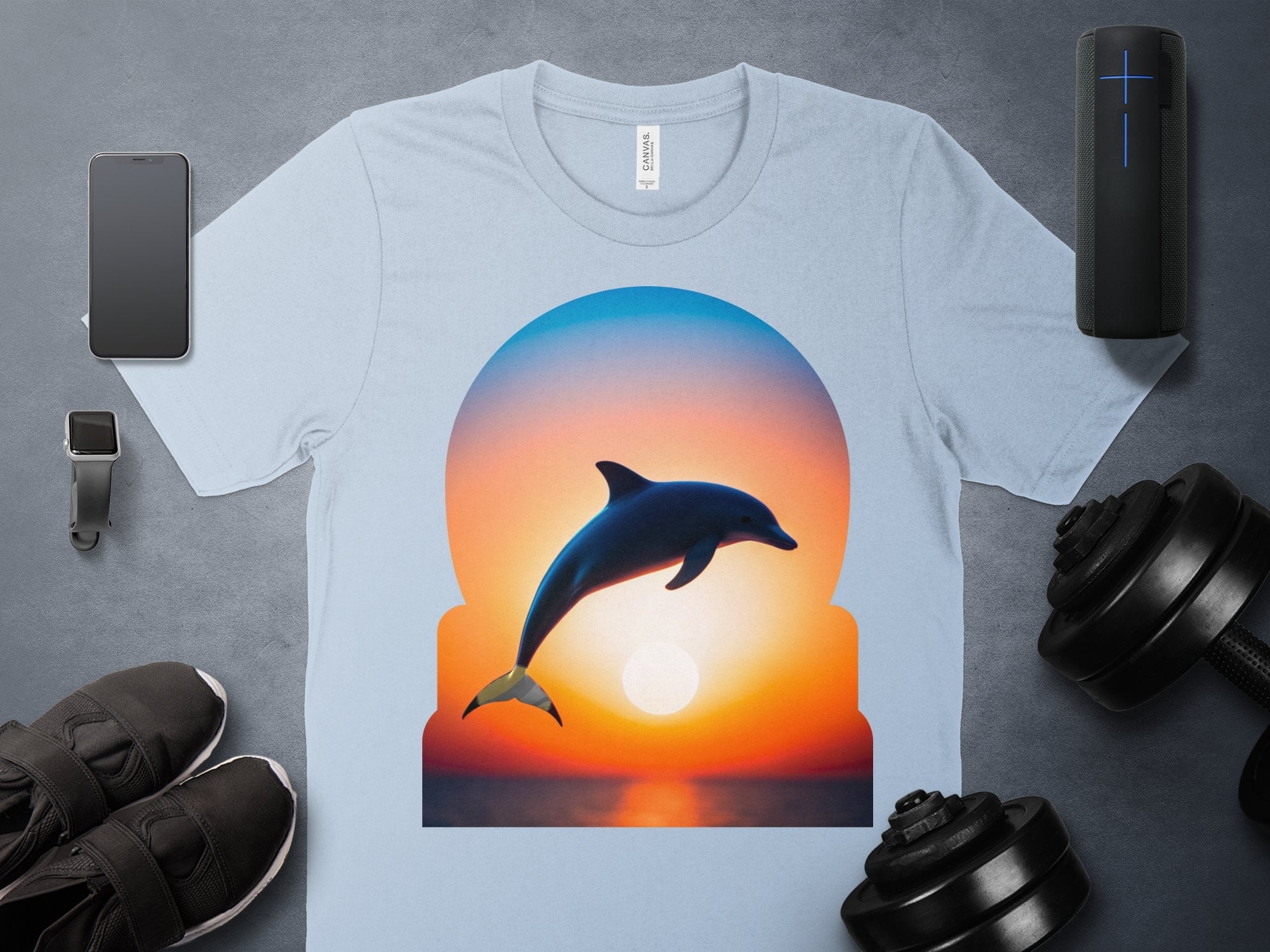 Dolphin Sunset T - Shirt, Ocean Life Tee, Marine Animal Shirt, Nature Lover Gift, Vibrant Sunset Dolphin Print, Artistic Beachwear - Miramor