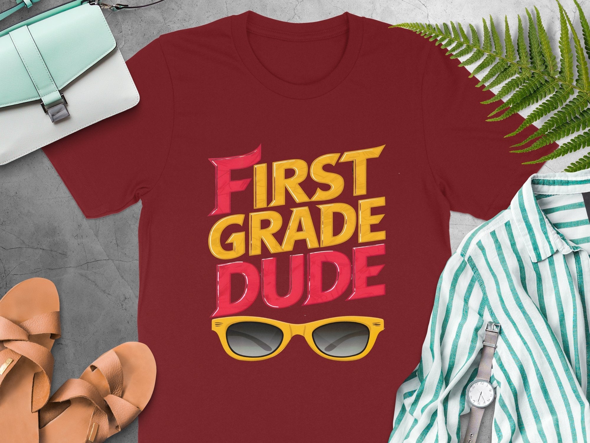 First Grade Dude T - Shirt, Back to School Shirt, Cool Kid Tee, First Grade Student Apparel, Sunglasses Graphic Top, Fun School Shirt - Miramor