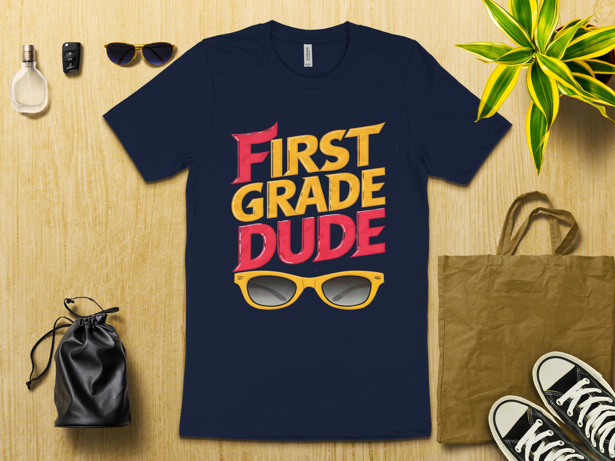 First Grade Dude T - Shirt, Back to School Shirt, Cool Kid Tee, First Grade Student Apparel, Sunglasses Graphic Top, Fun School Shirt - Miramor