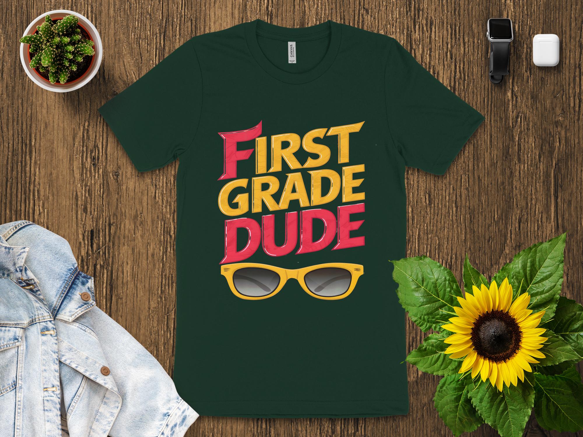 First Grade Dude T - Shirt, Back to School Shirt, Cool Kid Tee, First Grade Student Apparel, Sunglasses Graphic Top, Fun School Shirt - Miramor