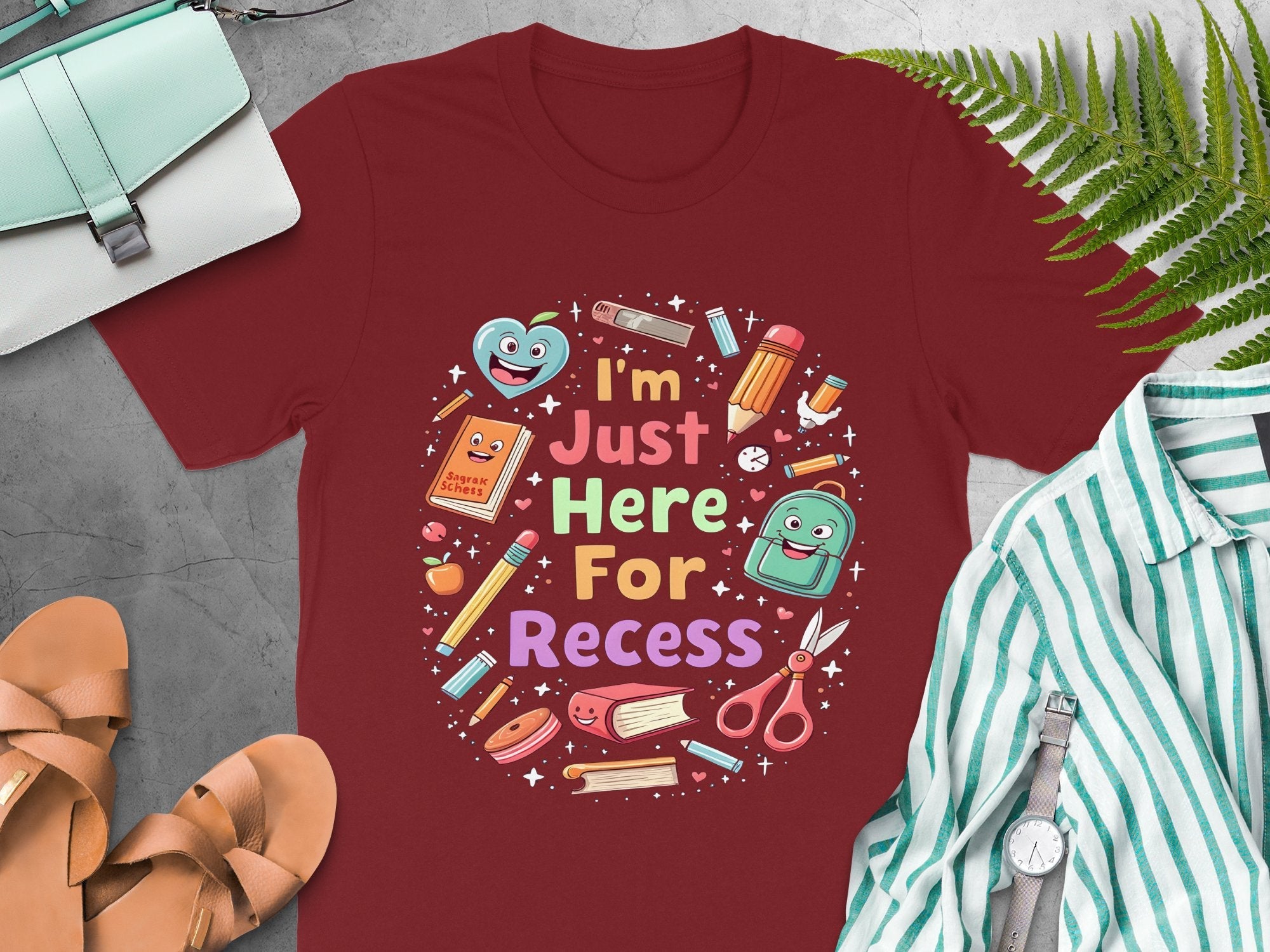 Fun Back to School T - Shirt, I'm Just Here for Recess Shirt, Cute School Supplies Shirt, Teacher Gift, Kid's Funny School Shirt - Miramor