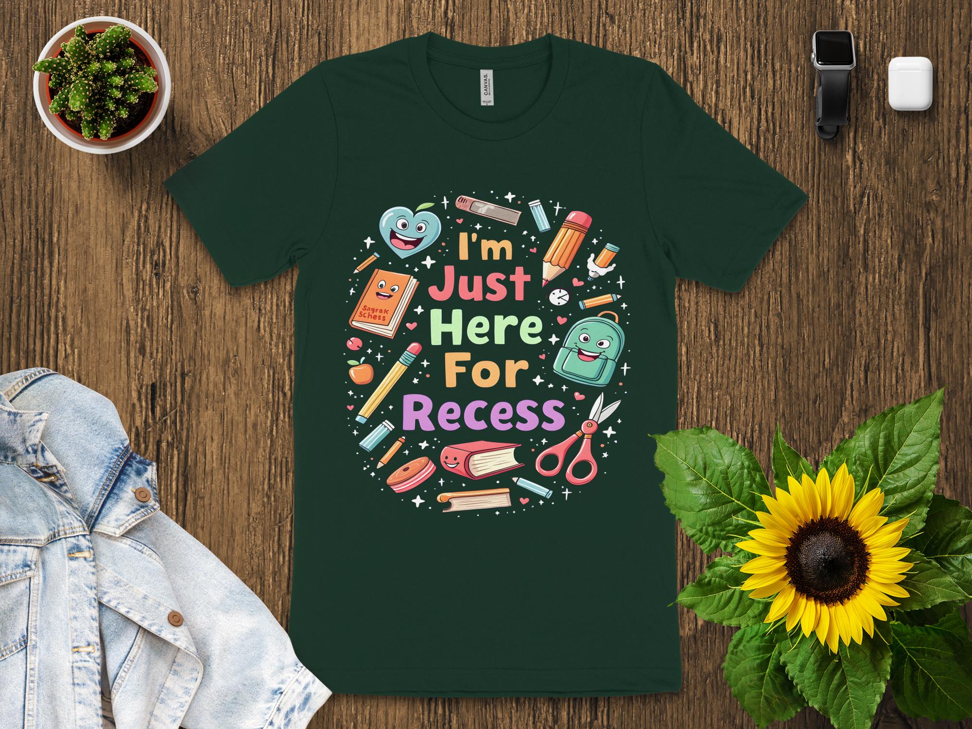 Fun Back to School T - Shirt, I'm Just Here for Recess Shirt, Cute School Supplies Shirt, Teacher Gift, Kid's Funny School Shirt - Miramor