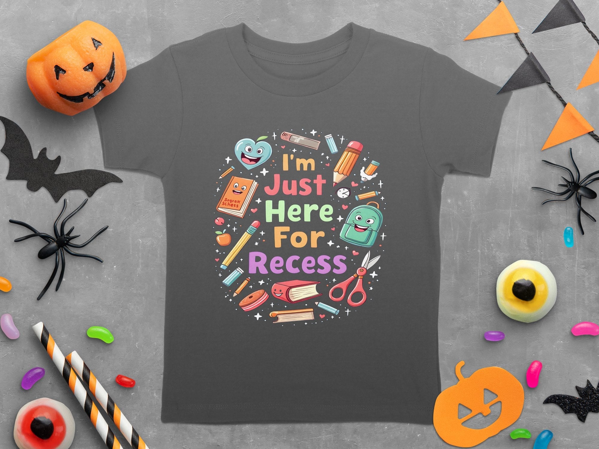 Fun Back to School T - Shirt, I'm Just Here for Recess Shirt, Cute School Supplies Shirt, Teacher Gift, Kid's Funny School Shirt - Miramor