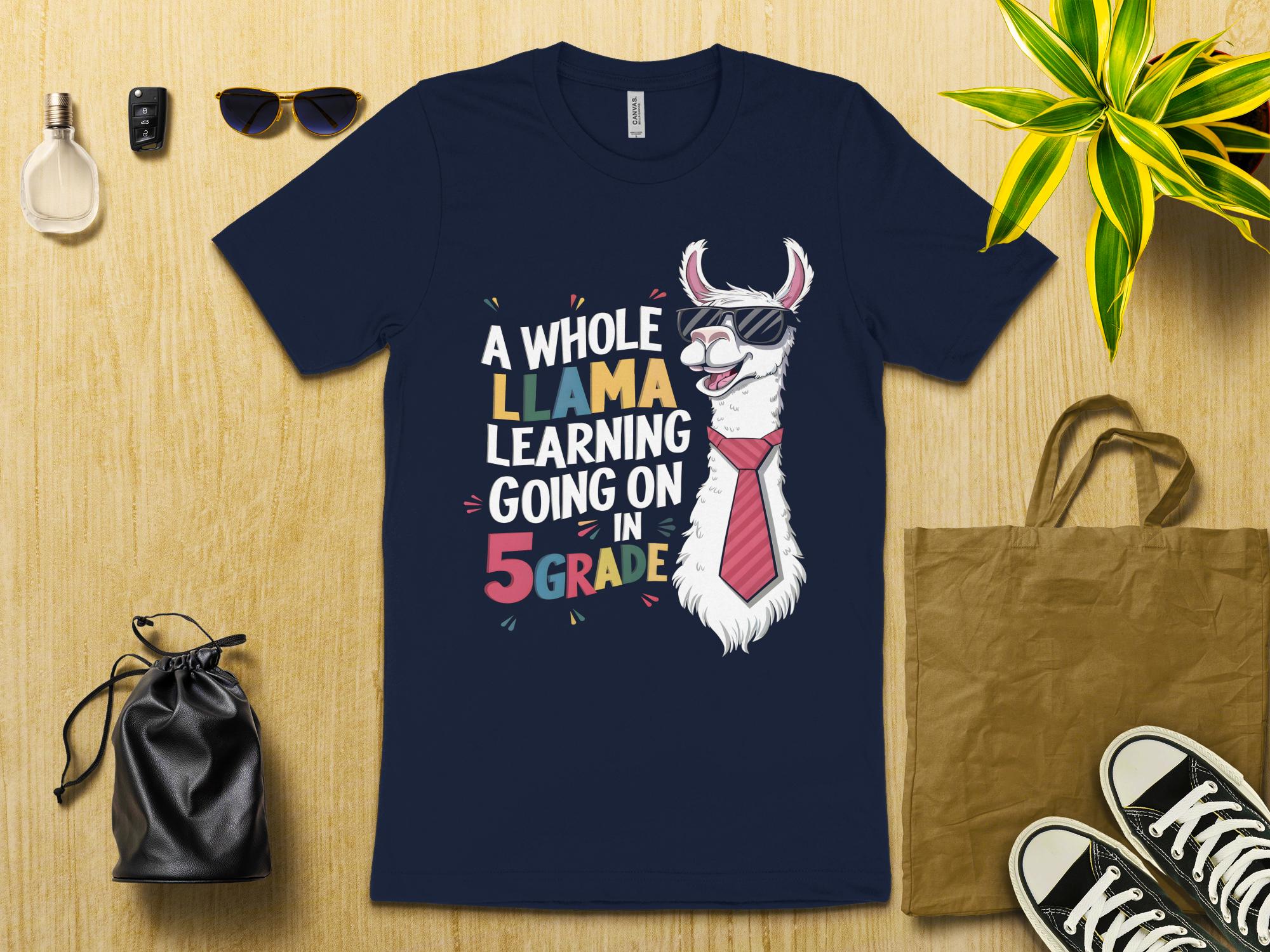 Fun Llama 5th Grade Shirt, Learning Llama T - Shirt, 5th Grade Gift Idea, Cool Llama Teacher Shirt, Back to School Llama Tee - Miramor