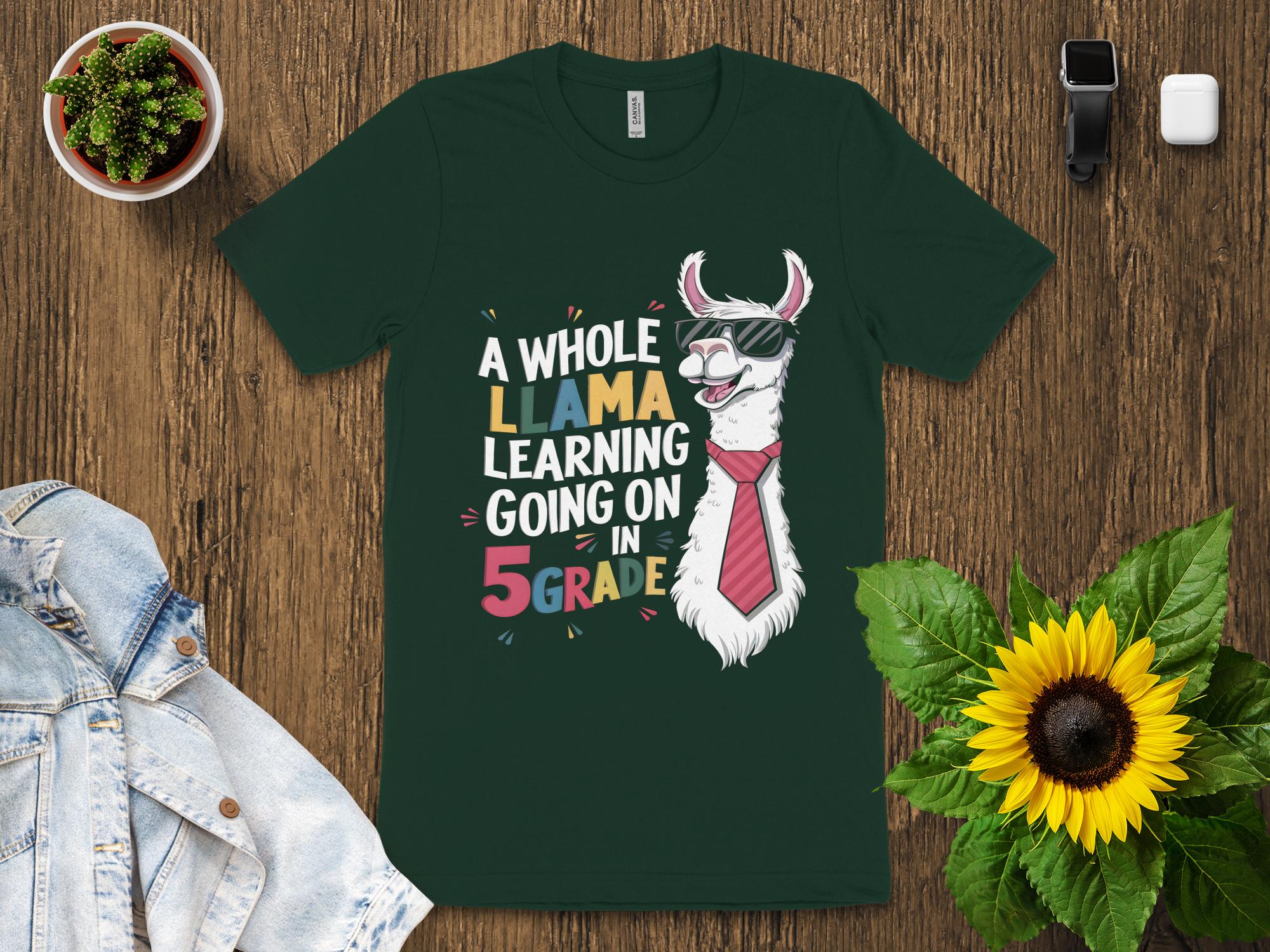 Fun Llama 5th Grade Shirt, Learning Llama T - Shirt, 5th Grade Gift Idea, Cool Llama Teacher Shirt, Back to School Llama Tee - Miramor