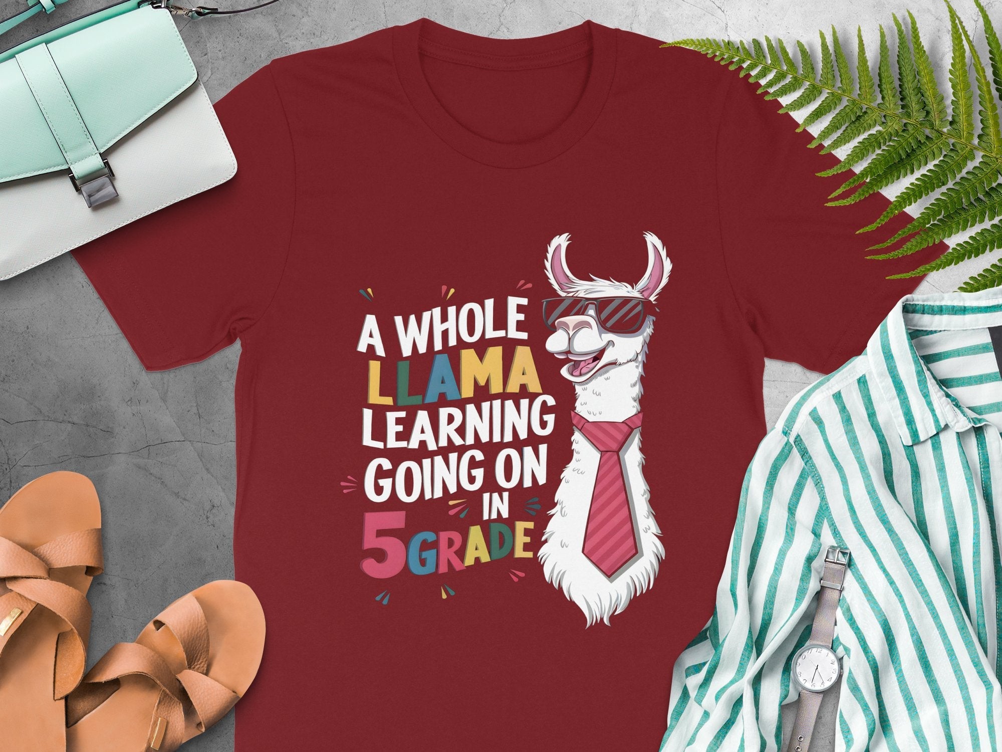 Fun Llama 5th Grade Shirt, Learning Llama T - Shirt, 5th Grade Gift Idea, Cool Llama Teacher Shirt, Back to School Llama Tee - Miramor