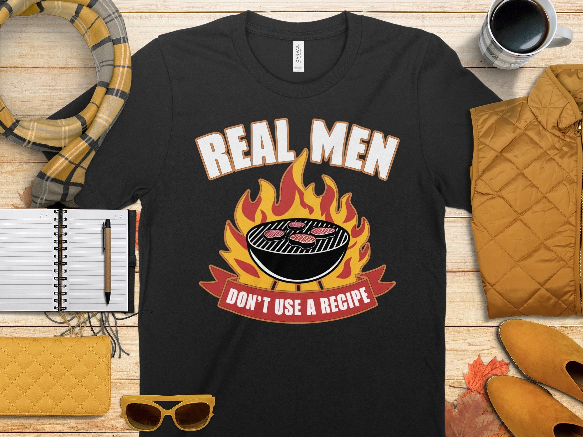 Funny BBQ T - Shirt, Real Men Don't Use A Recipe Tee, Grilling Enthusiast Shirt, Outdoor Cooking Humor T - Shirt, Bold Statement Tee - Miramor