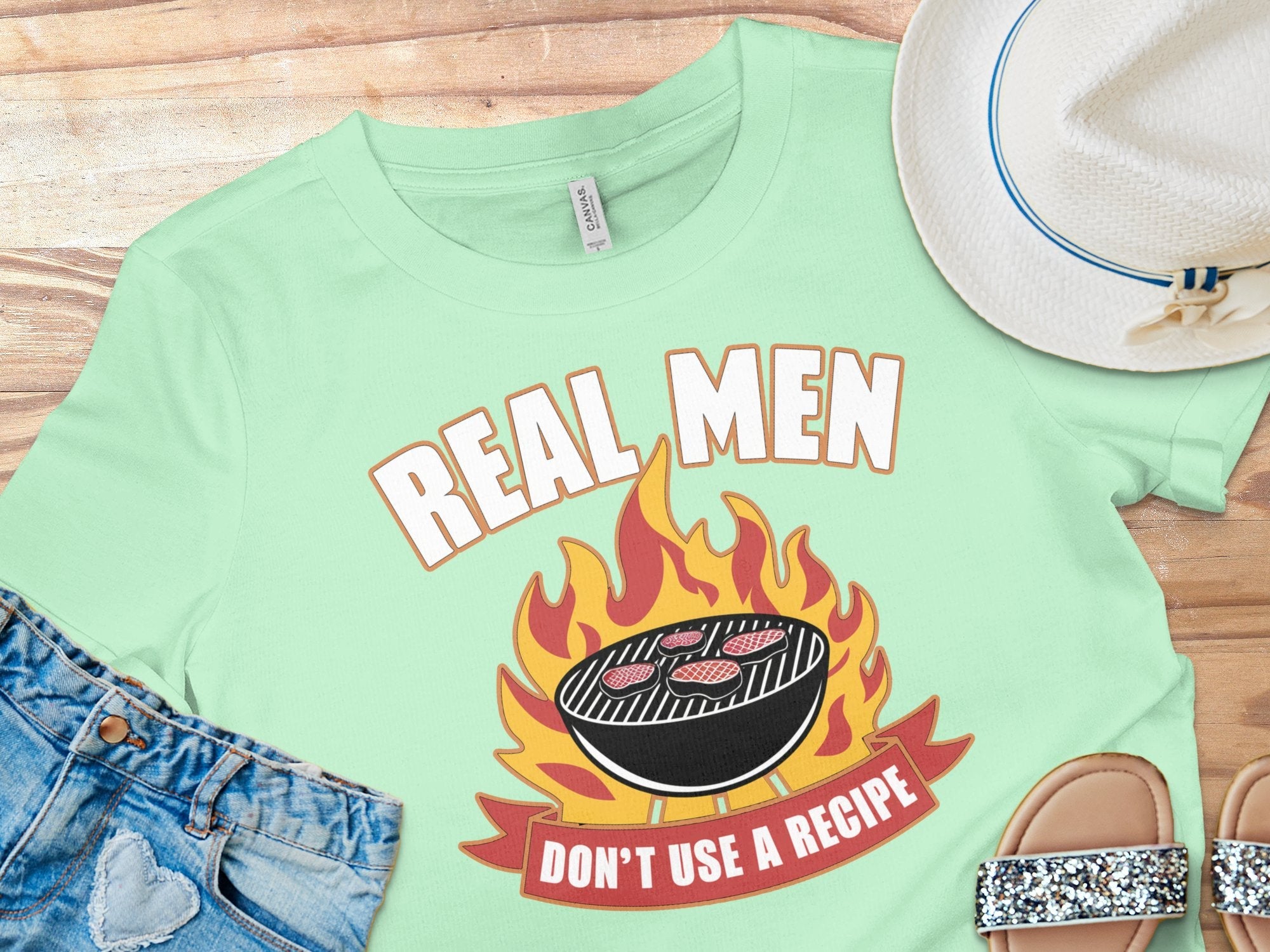 Funny BBQ T - Shirt, Real Men Don't Use A Recipe Tee, Grilling Enthusiast Shirt, Outdoor Cooking Humor T - Shirt, Bold Statement Tee - Miramor