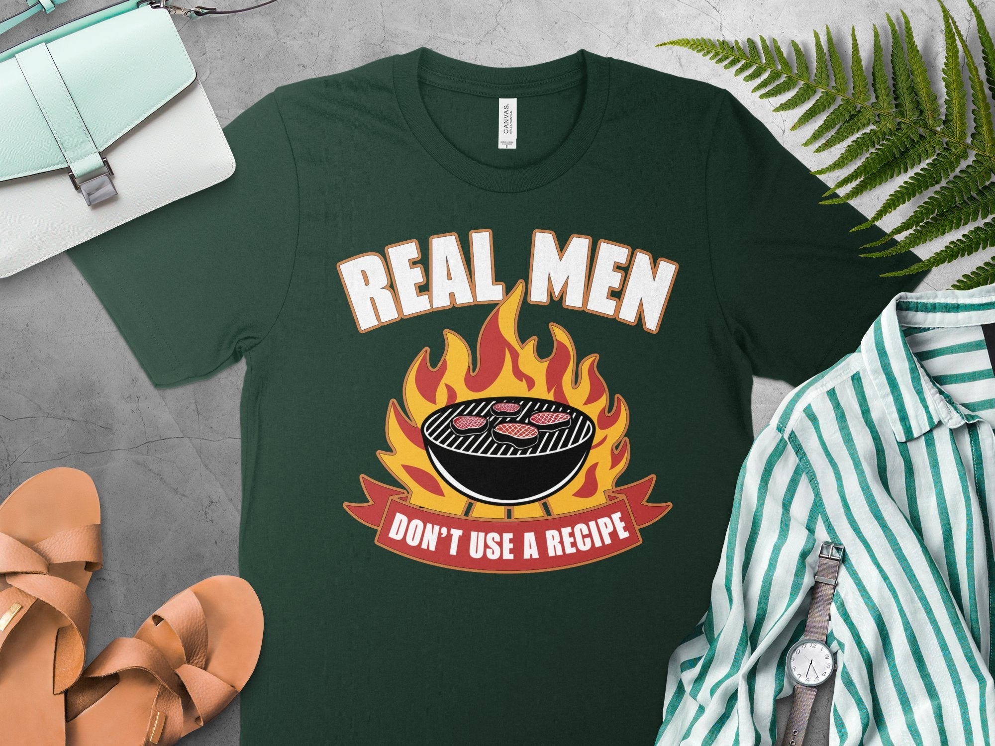 Funny BBQ T - Shirt, Real Men Don't Use A Recipe Tee, Grilling Enthusiast Shirt, Outdoor Cooking Humor T - Shirt, Bold Statement Tee - Miramor