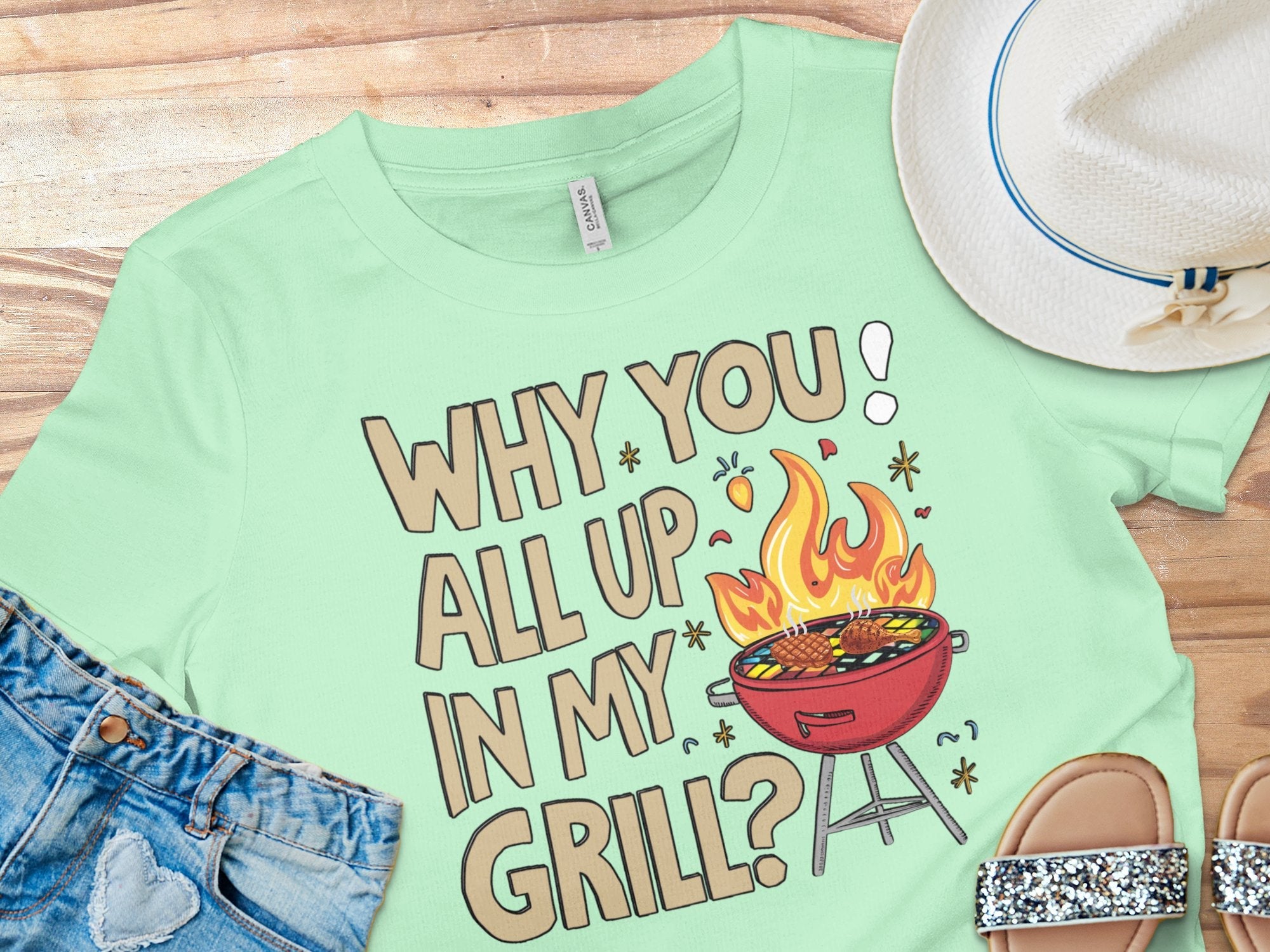 Funny BBQ T - Shirt, Why You All Up In My Grill Tee, Hilarious Grilling Shirt, Summer Cookout Apparel, Backyard Barbecue Humor Clothing - Miramor