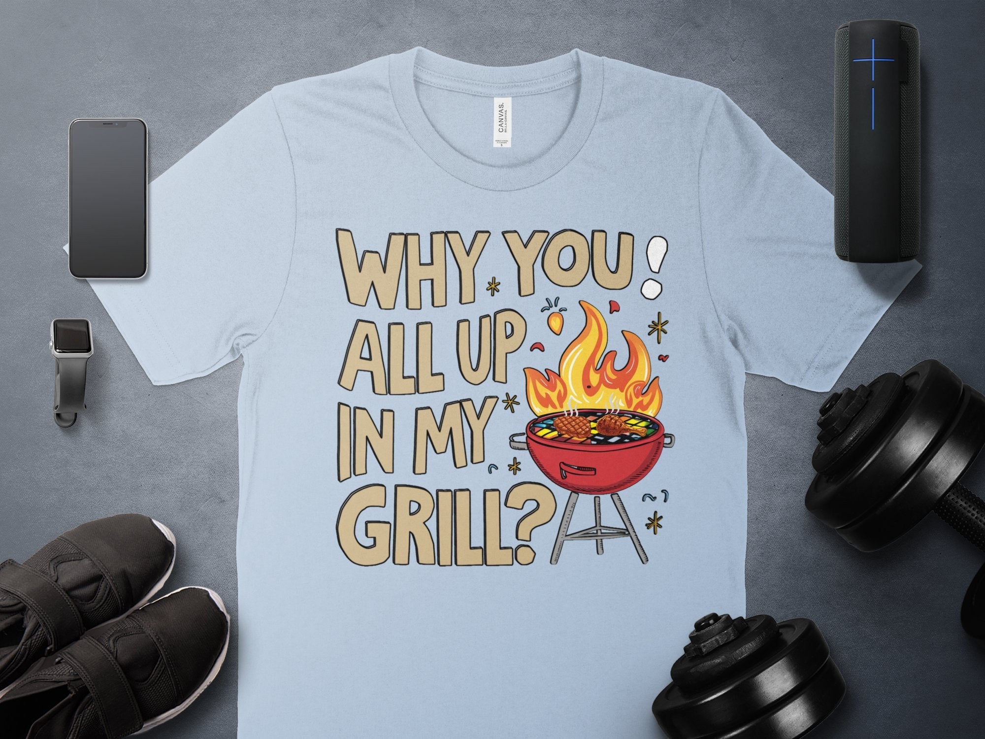 Funny BBQ T - Shirt, Why You All Up In My Grill Tee, Hilarious Grilling Shirt, Summer Cookout Apparel, Backyard Barbecue Humor Clothing - Miramor