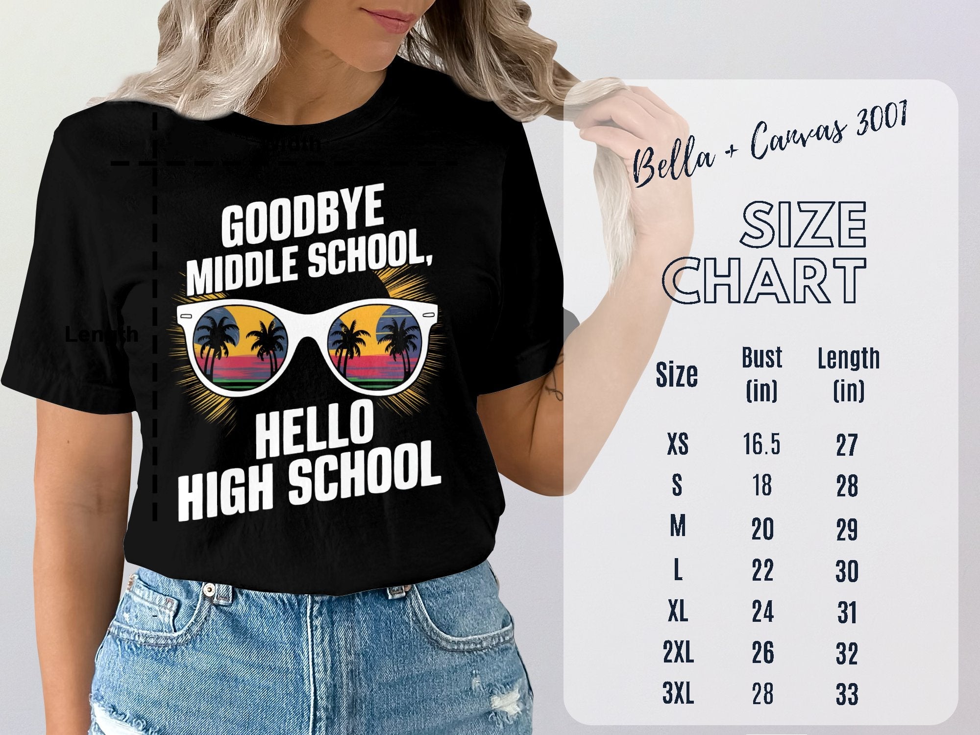 Goodbye Middle School Hello High School T - Shirt, Fun Teen Graduation Tee, Cool Shades Graphic Shirt, High School Student Gift - Miramor