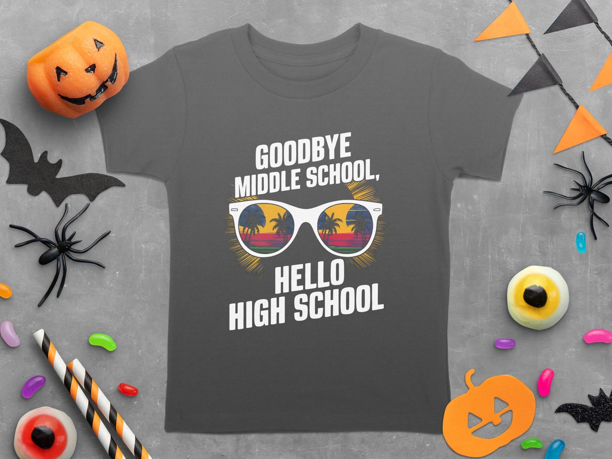 Goodbye Middle School Hello High School T - Shirt, Fun Teen Graduation Tee, Cool Shades Graphic Shirt, High School Student Gift - Miramor