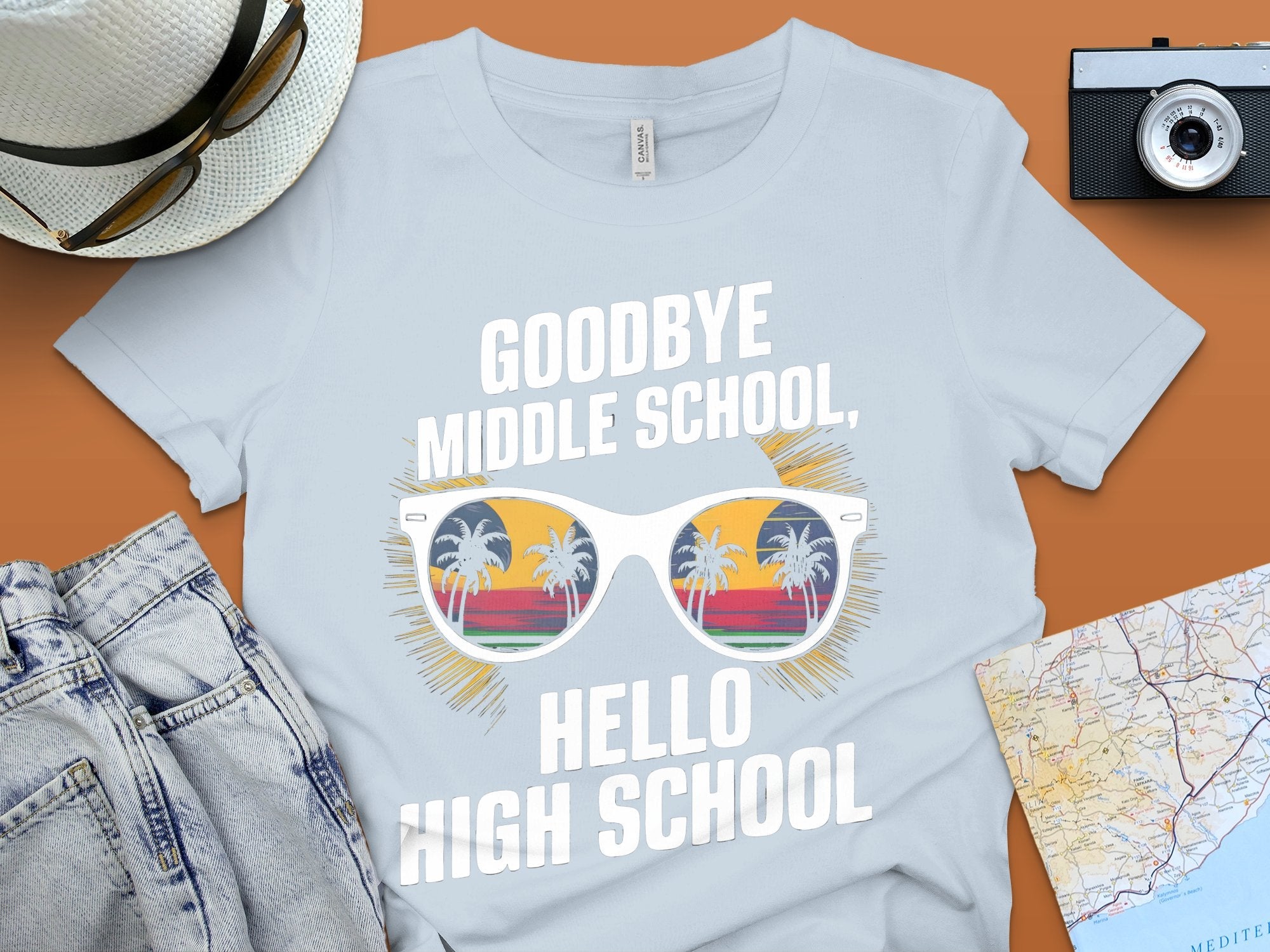 Goodbye Middle School Hello High School T - Shirt, Fun Teen Graduation Tee, Cool Shades Graphic Shirt, High School Student Gift - Miramor