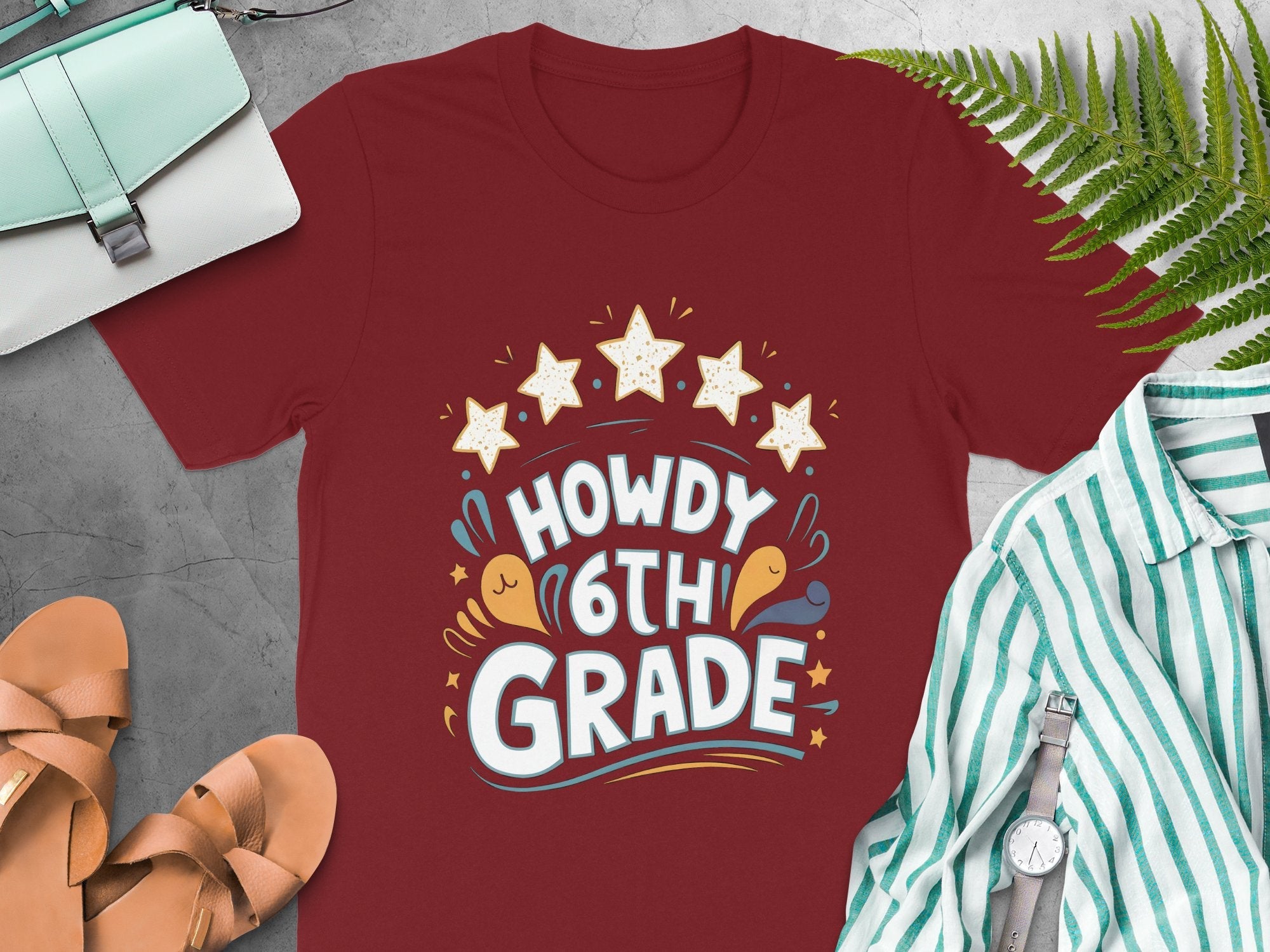 Howdy 6th Grade T - Shirt, 6th Grade Teacher Shirt, Back to School Shirt, Cute Teacher Gift, Fun 6th Grade Tee, Stars Graphic T - Shirt - Miramor