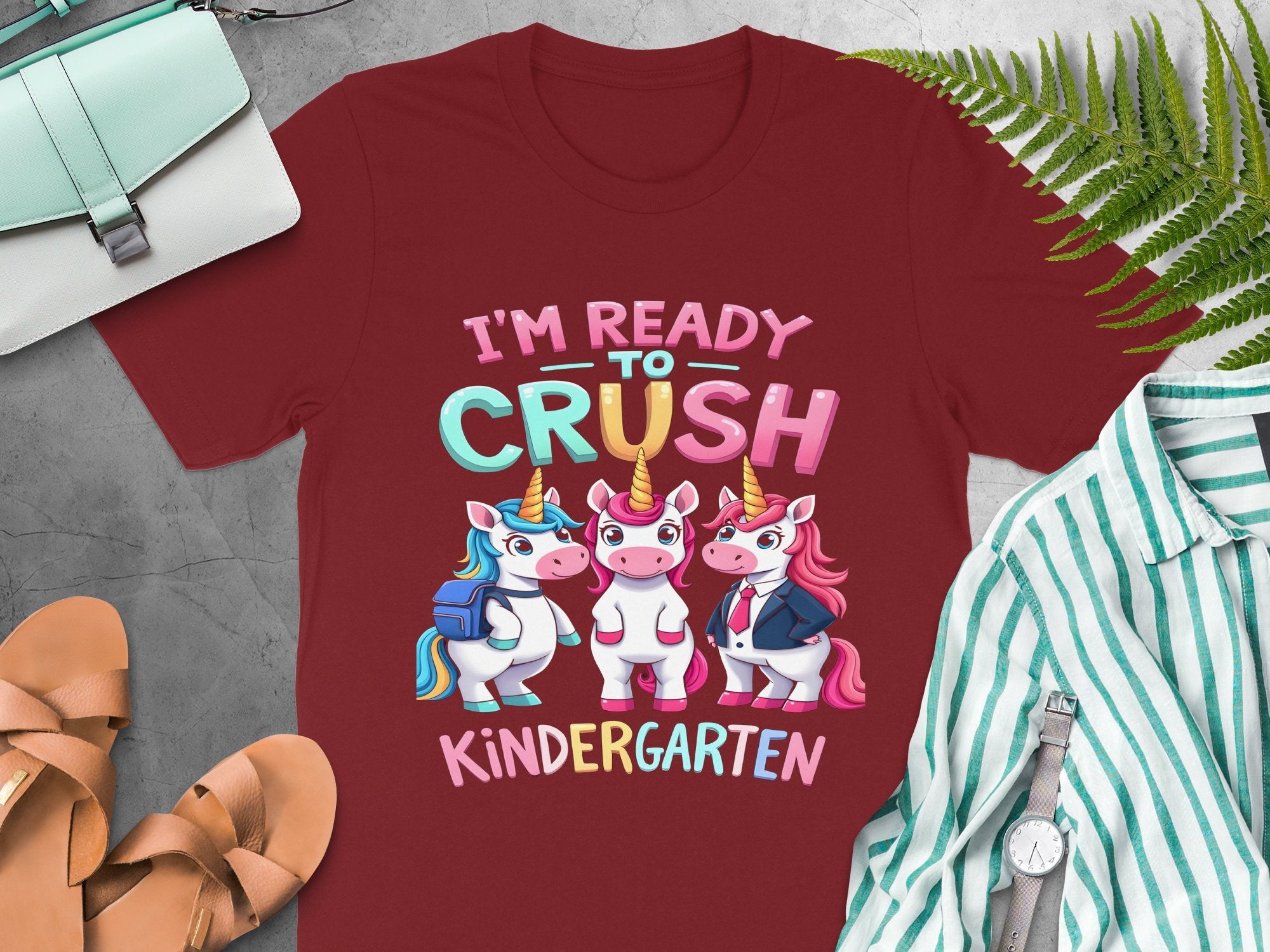 I'm Ready to Crush Kindergarten T - Shirt, Cute Unicorn Back to School Shirt, Kids Fun Back to School Tee, Ready to Crush Learning - Miramor