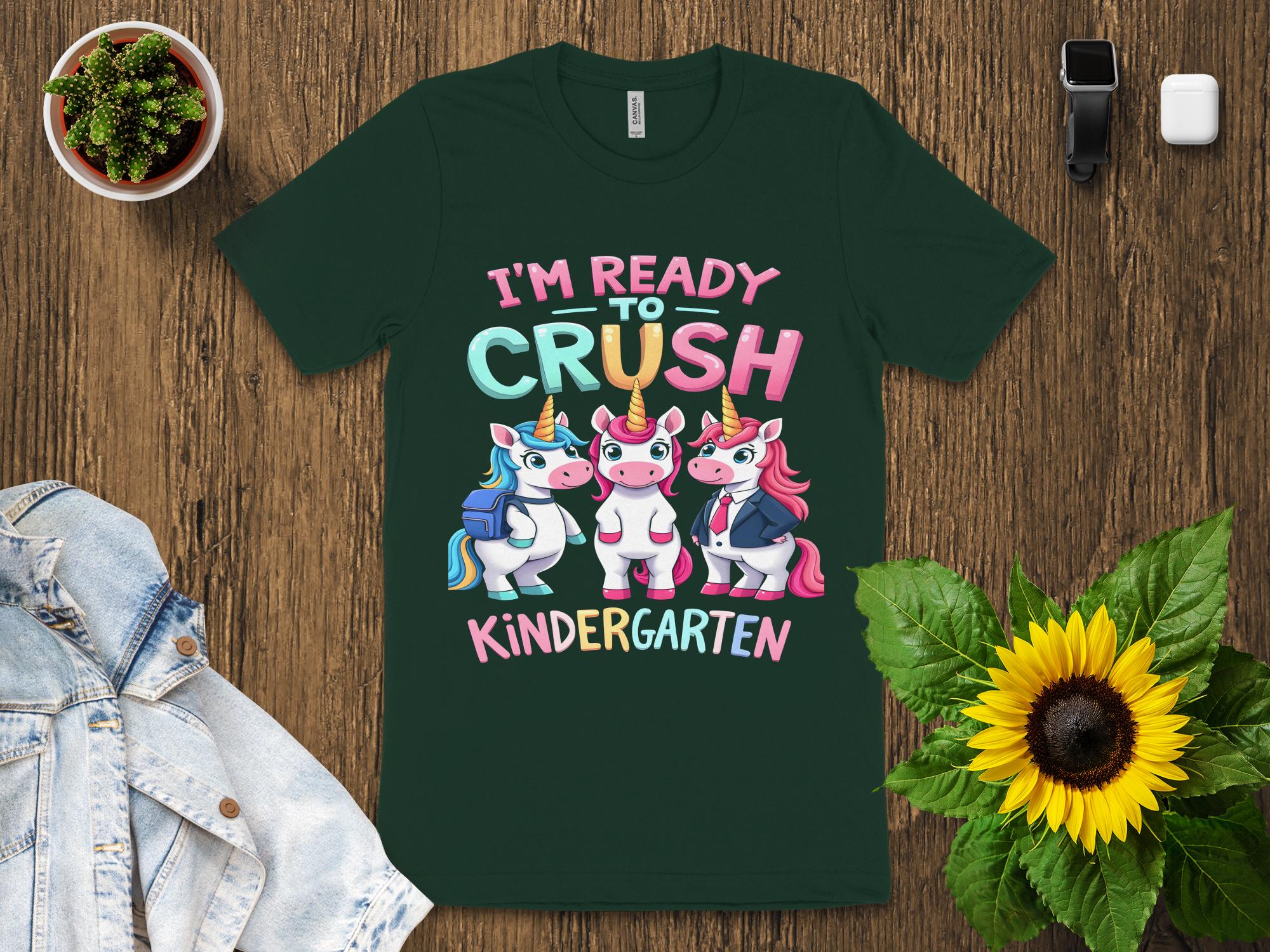 I'm Ready to Crush Kindergarten T - Shirt, Cute Unicorn Back to School Shirt, Kids Fun Back to School Tee, Ready to Crush Learning - Miramor