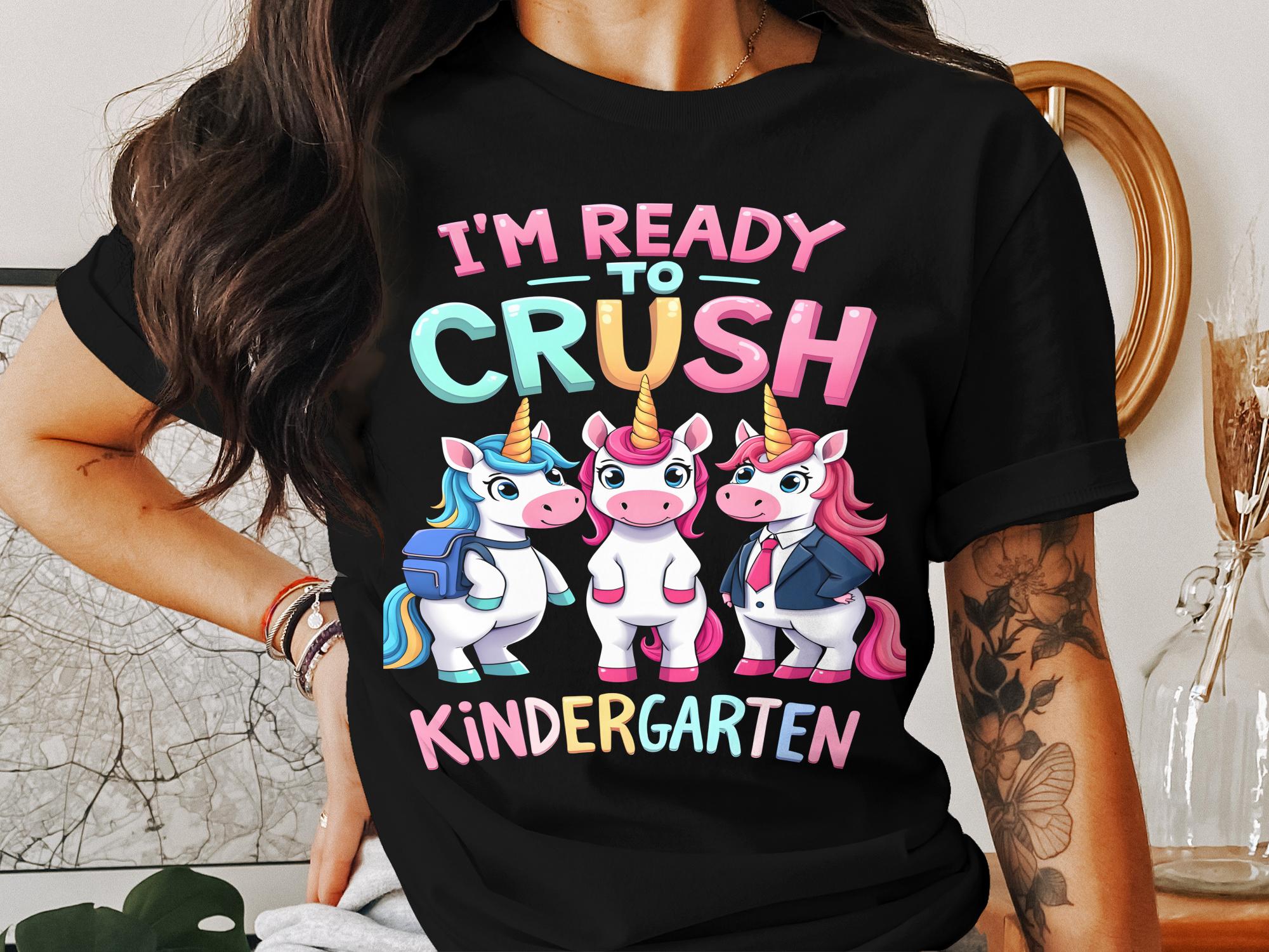 I'm Ready to Crush Kindergarten T - Shirt, Cute Unicorn Back to School Shirt, Kids Fun Back to School Tee, Ready to Crush Learning - Miramor