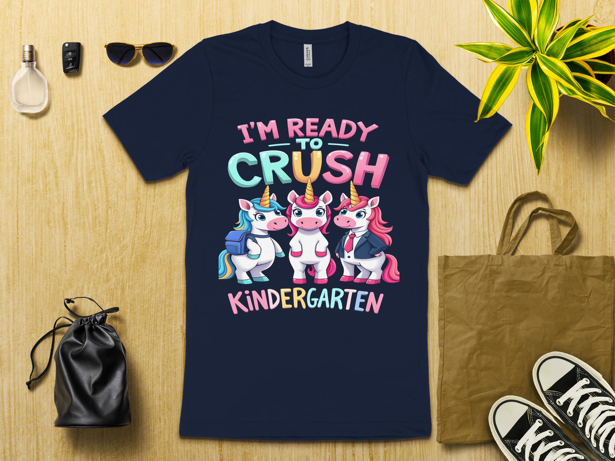 I'm Ready to Crush Kindergarten T - Shirt, Cute Unicorn Back to School Shirt, Kids Fun Back to School Tee, Ready to Crush Learning - Miramor