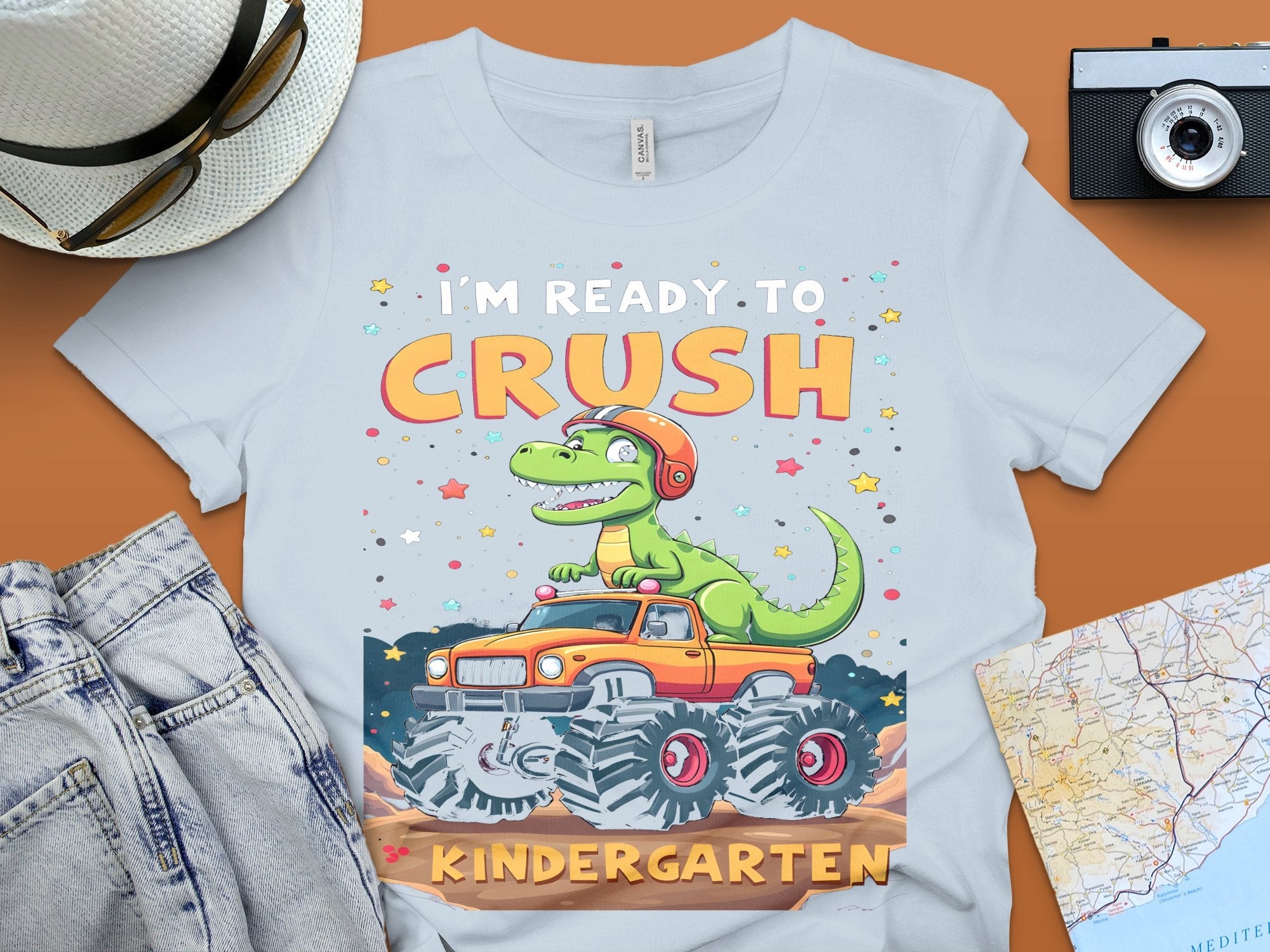 I'm Ready to Crush Kindergarten T - Shirt, Fun Dino and Monster Truck Shirt, Back to School Kids T - Shirt, Cute Dinosaur Design - Miramor