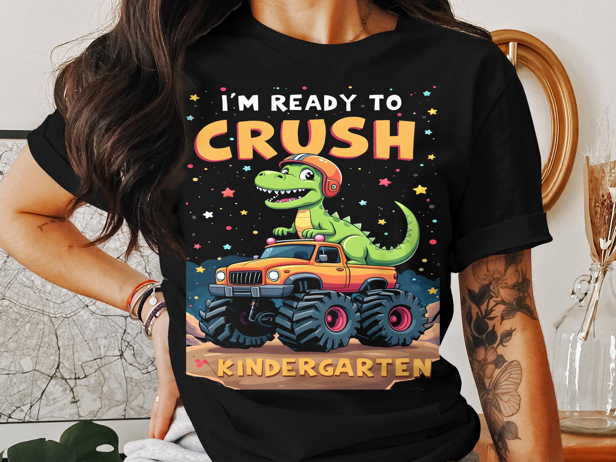 I'm Ready to Crush Kindergarten T - Shirt, Fun Dino and Monster Truck Shirt, Back to School Kids T - Shirt, Cute Dinosaur Design - Miramor