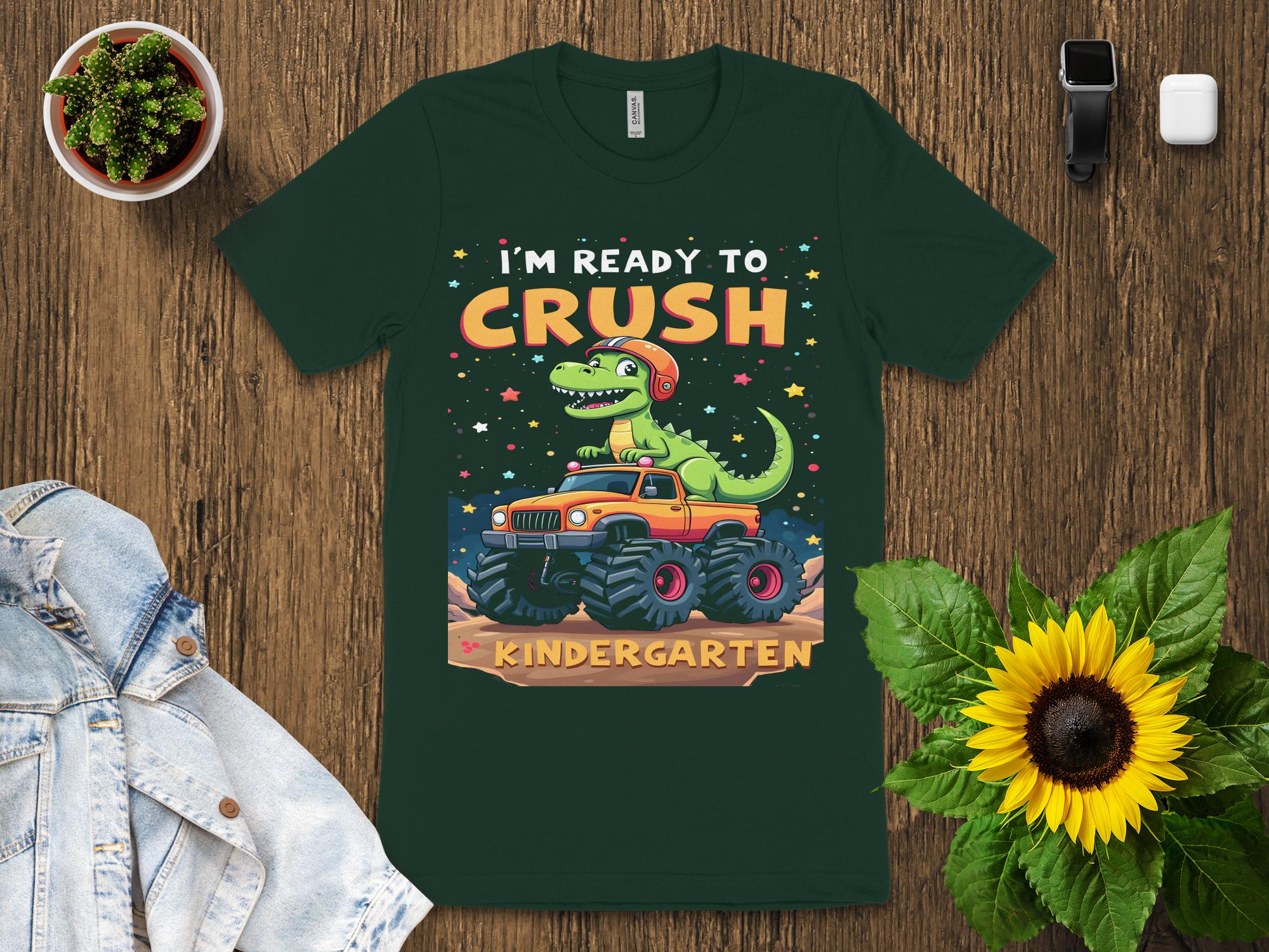 I'm Ready to Crush Kindergarten T - Shirt, Fun Dino and Monster Truck Shirt, Back to School Kids T - Shirt, Cute Dinosaur Design - Miramor