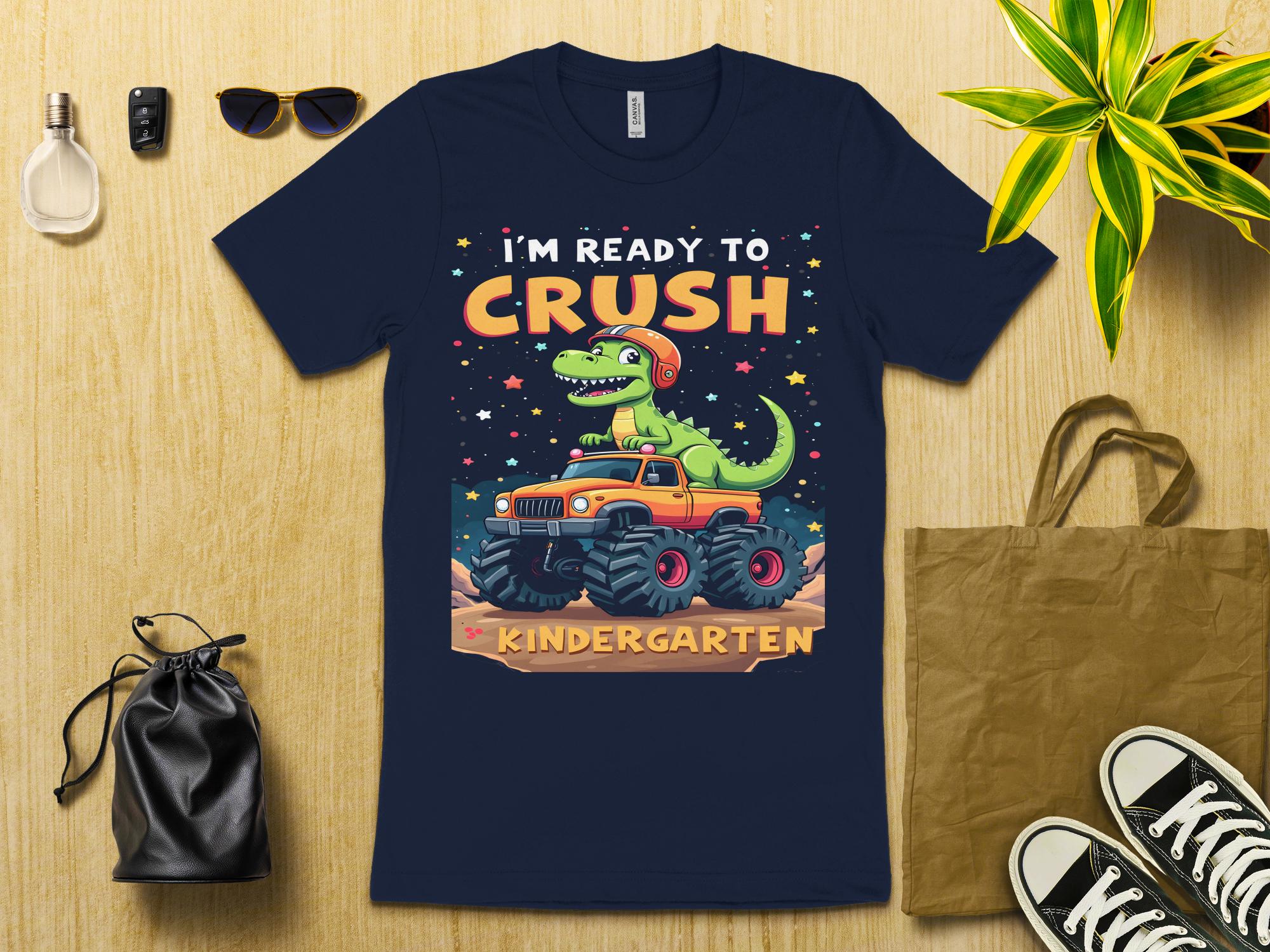 I'm Ready to Crush Kindergarten T - Shirt, Fun Dino and Monster Truck Shirt, Back to School Kids T - Shirt, Cute Dinosaur Design - Miramor